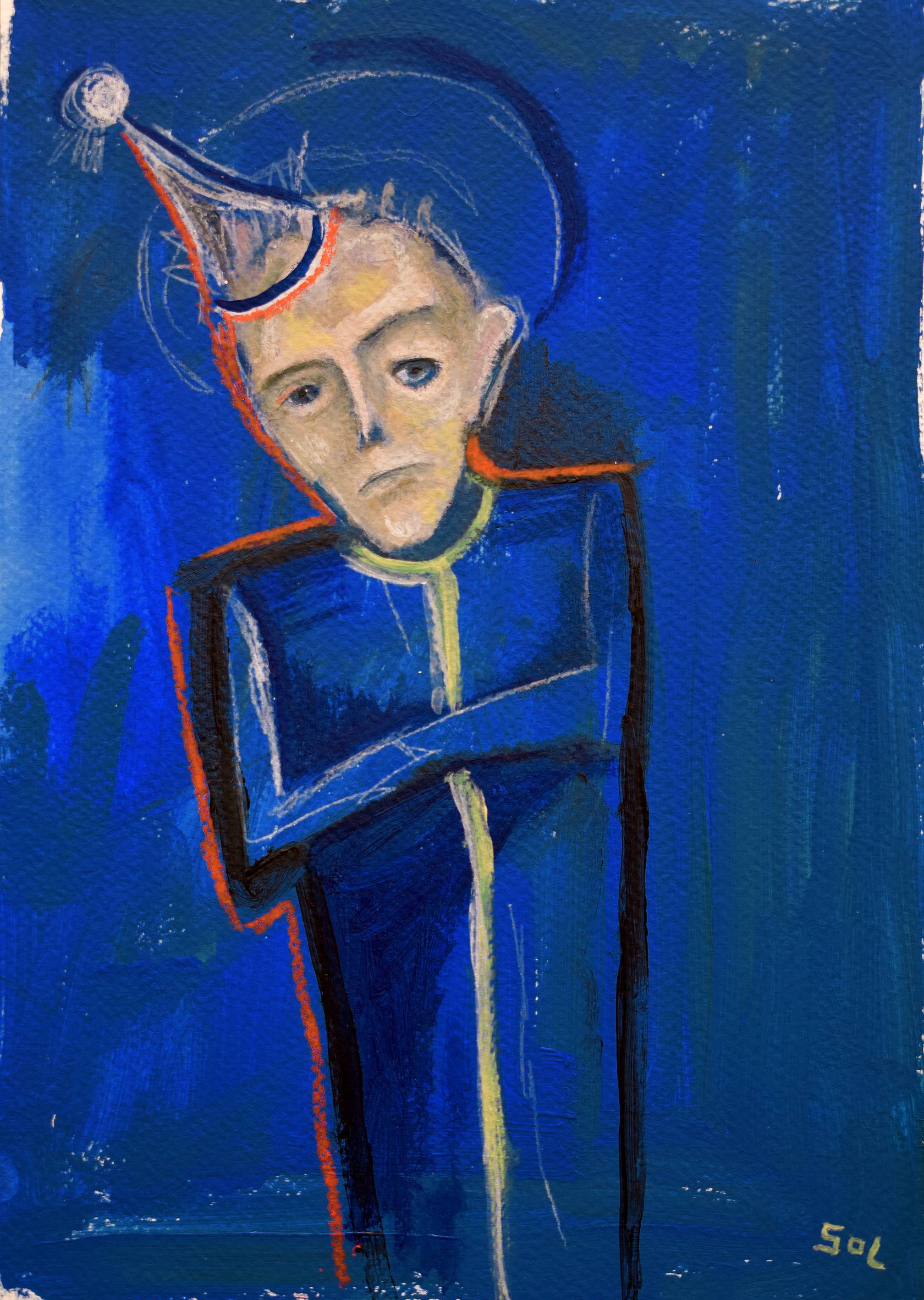 Blue man on blue paint. Lupo Sol