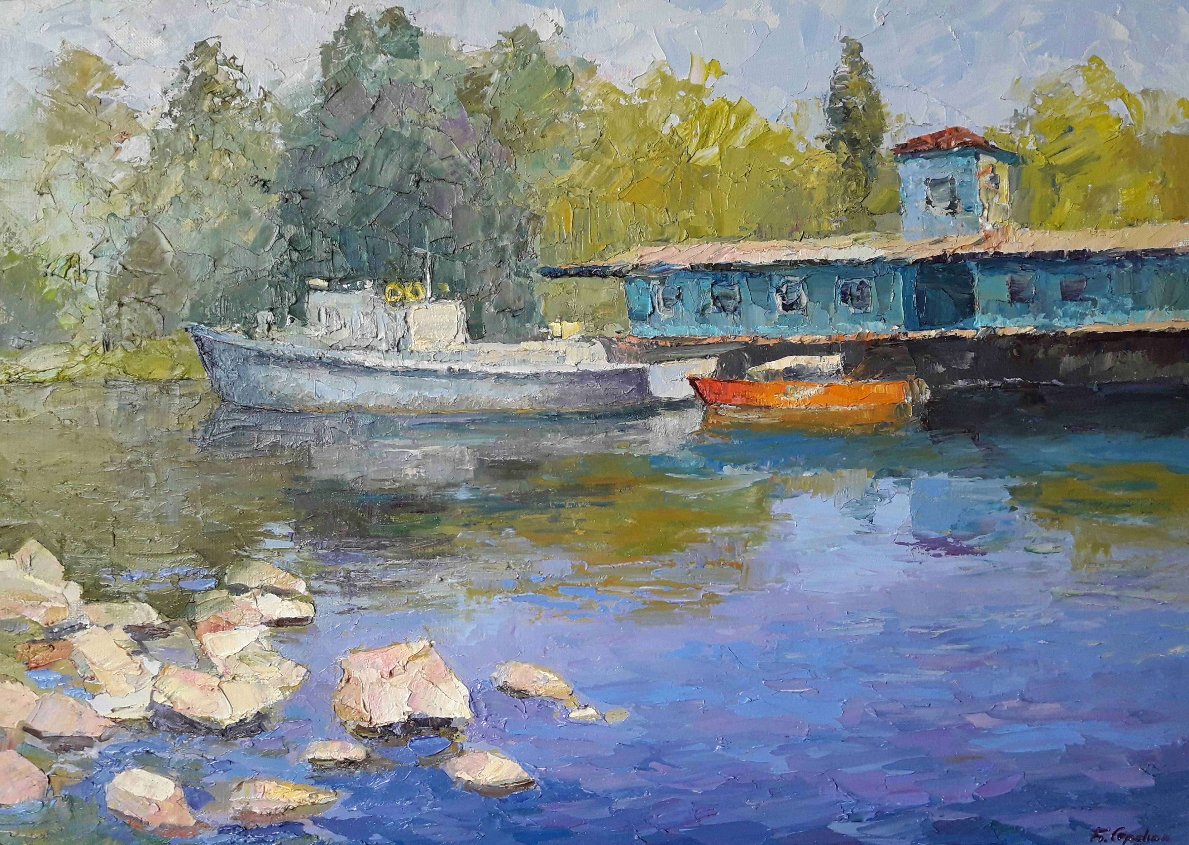 Oil painting Berth on the Dnieper. 