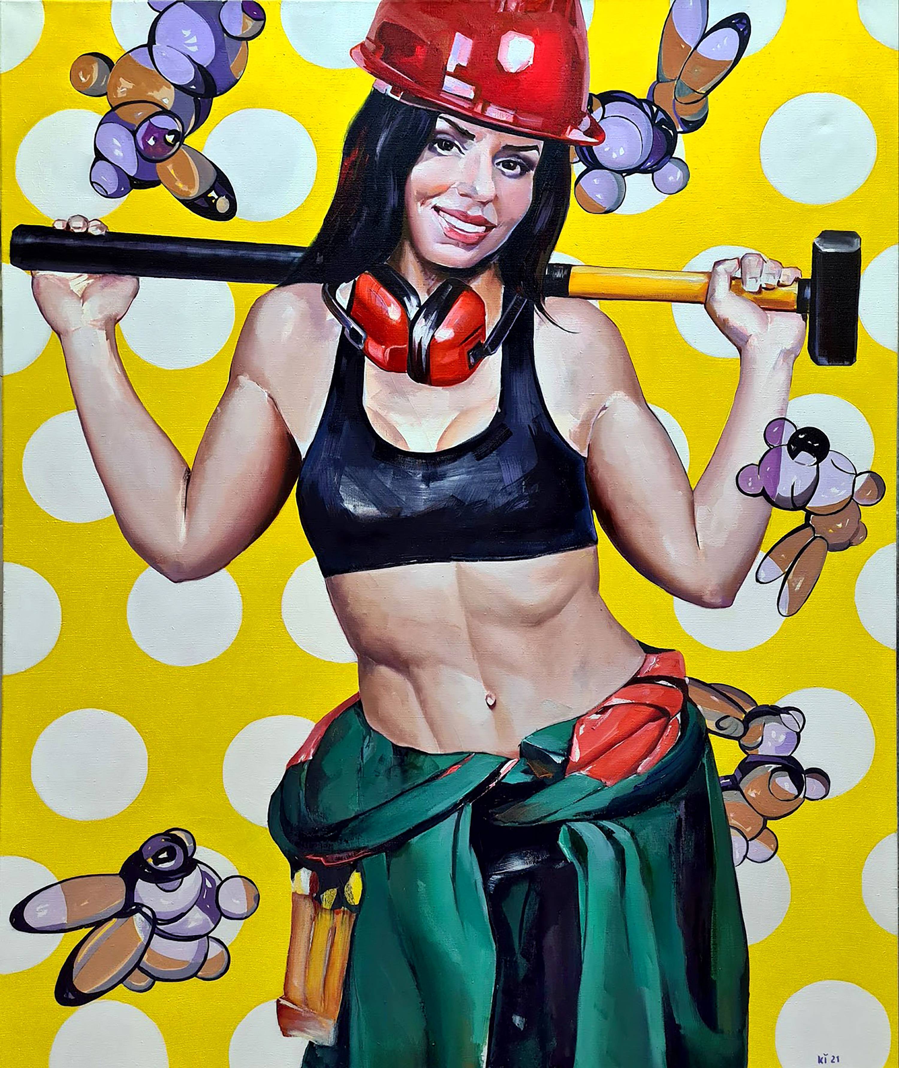 Oil painting Girl with a Hammer. 