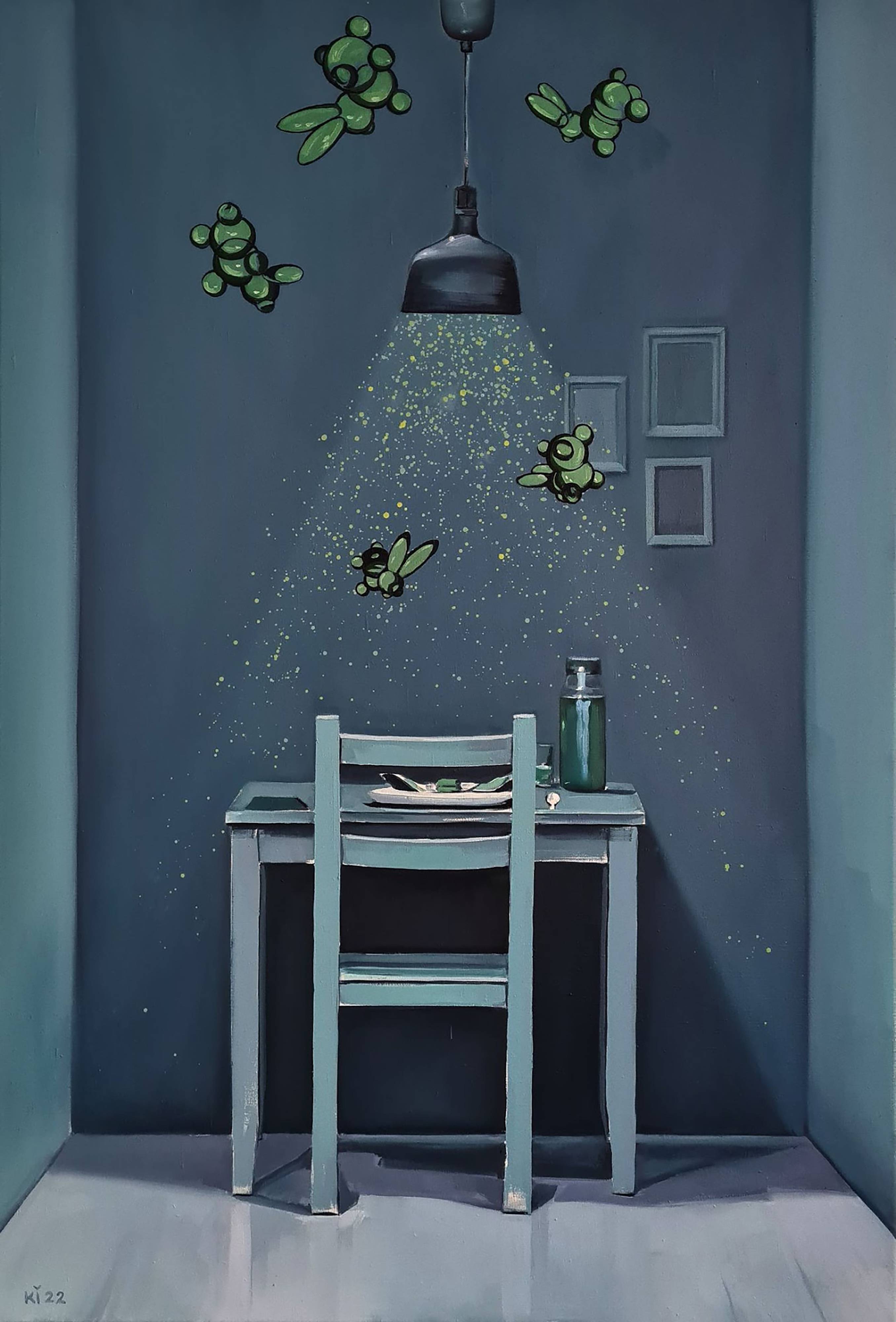 Oil painting Green Interior. 