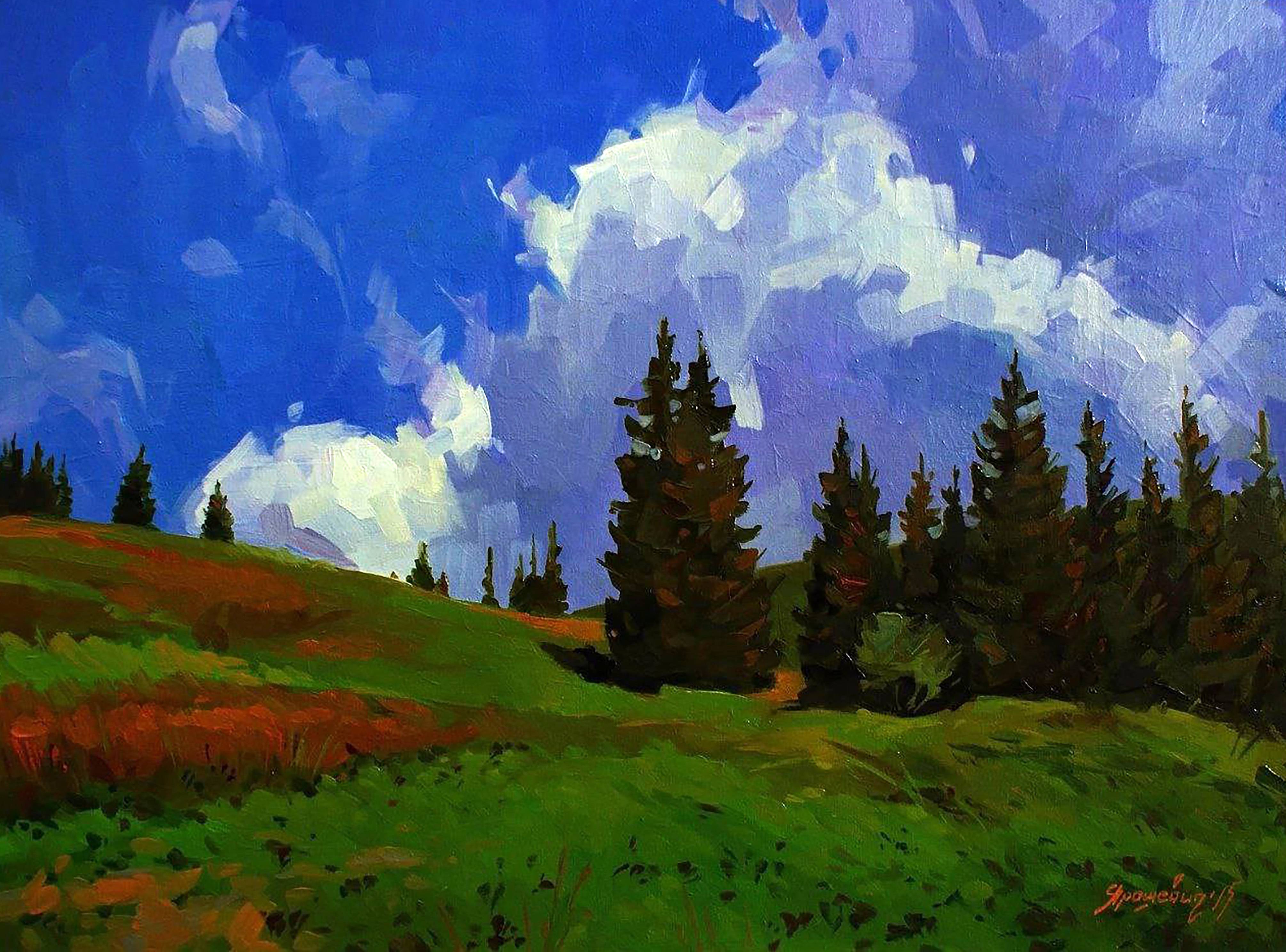 Oil painting In Mountain Forests. 