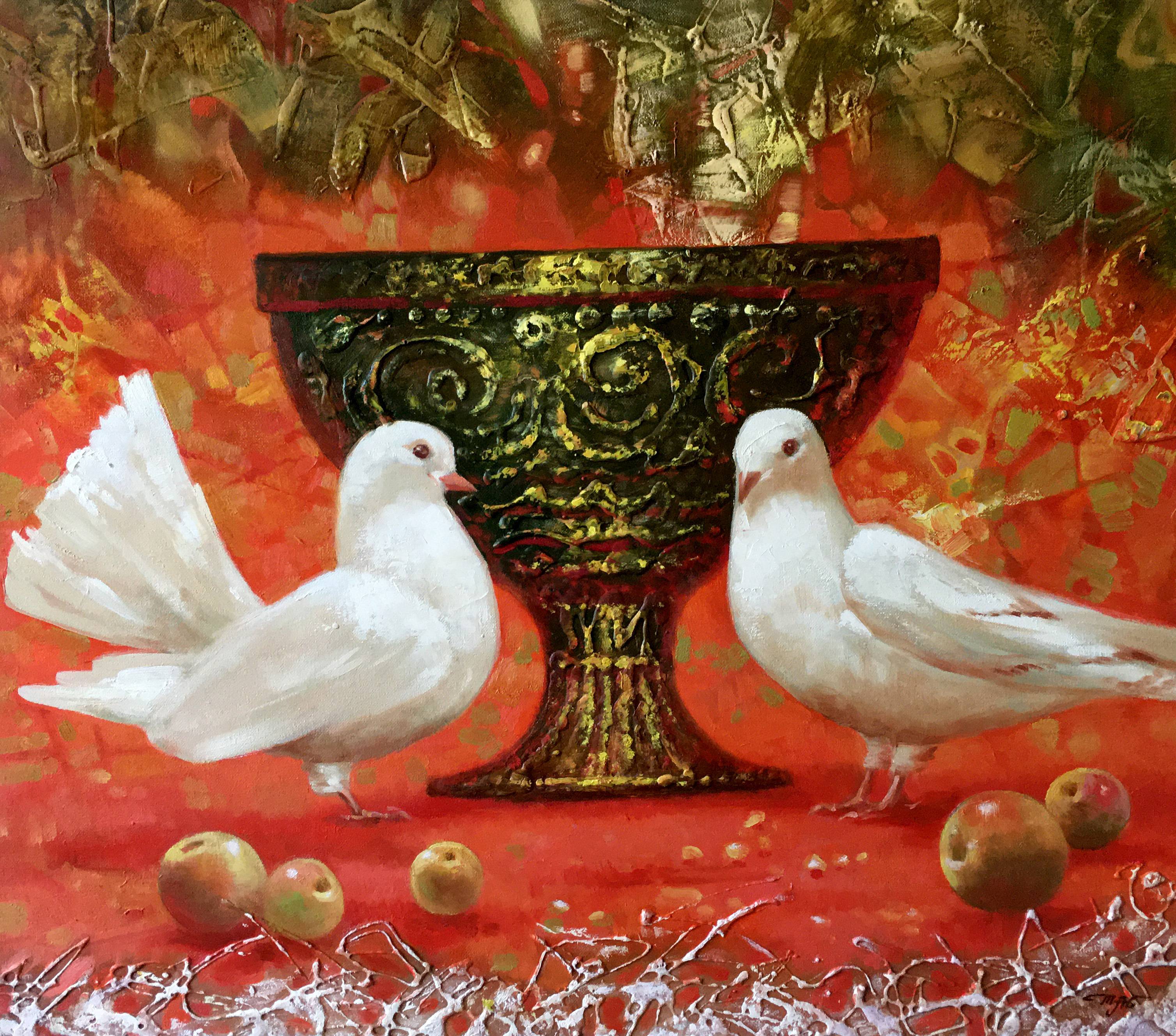 Oil painting Bowl of Love. 