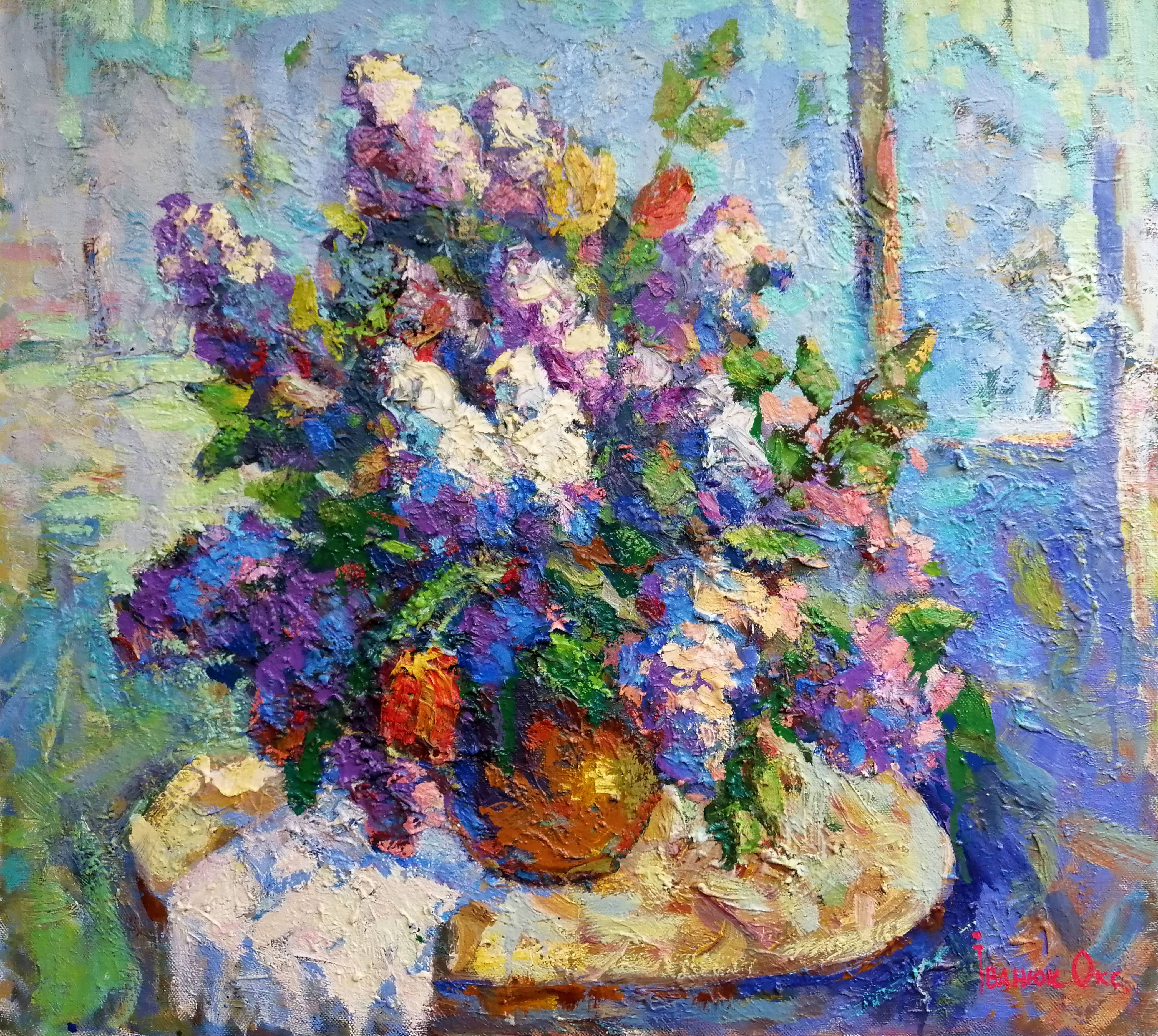 Oil painting Lilac Bouquet. 