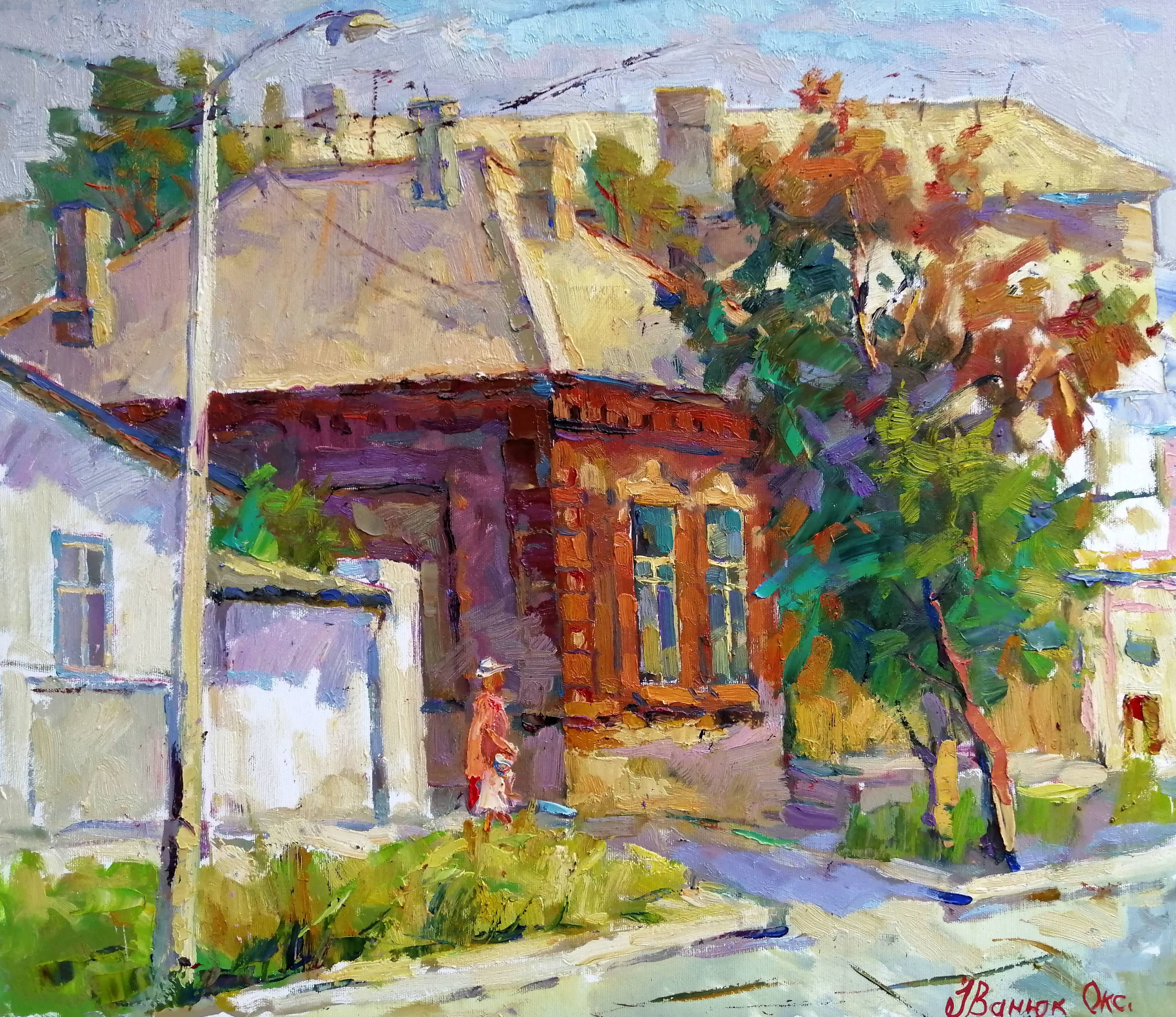 Oil painting Streets of old Mariupol. 
