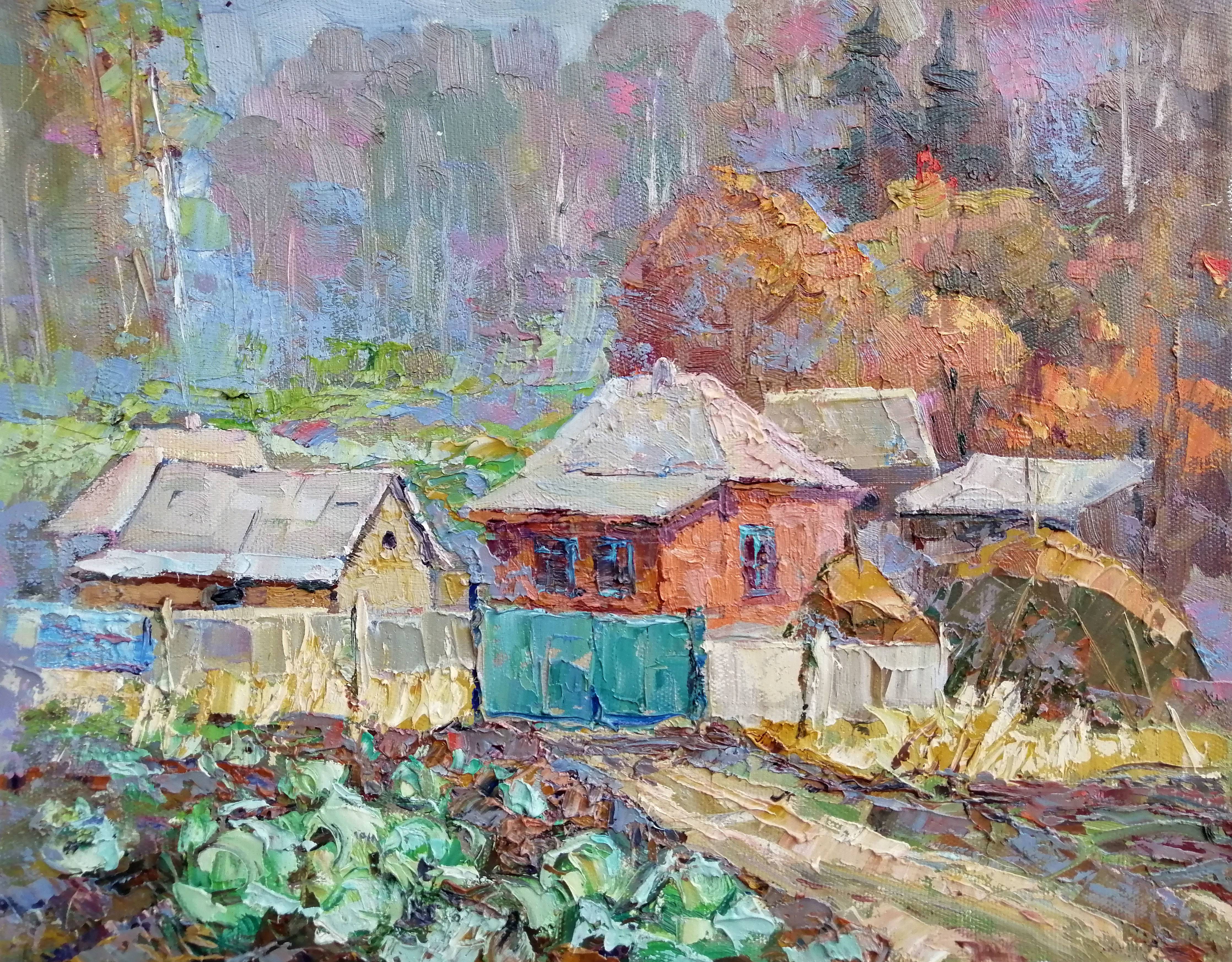 Oil painting Autumn Vegetable Garden. 