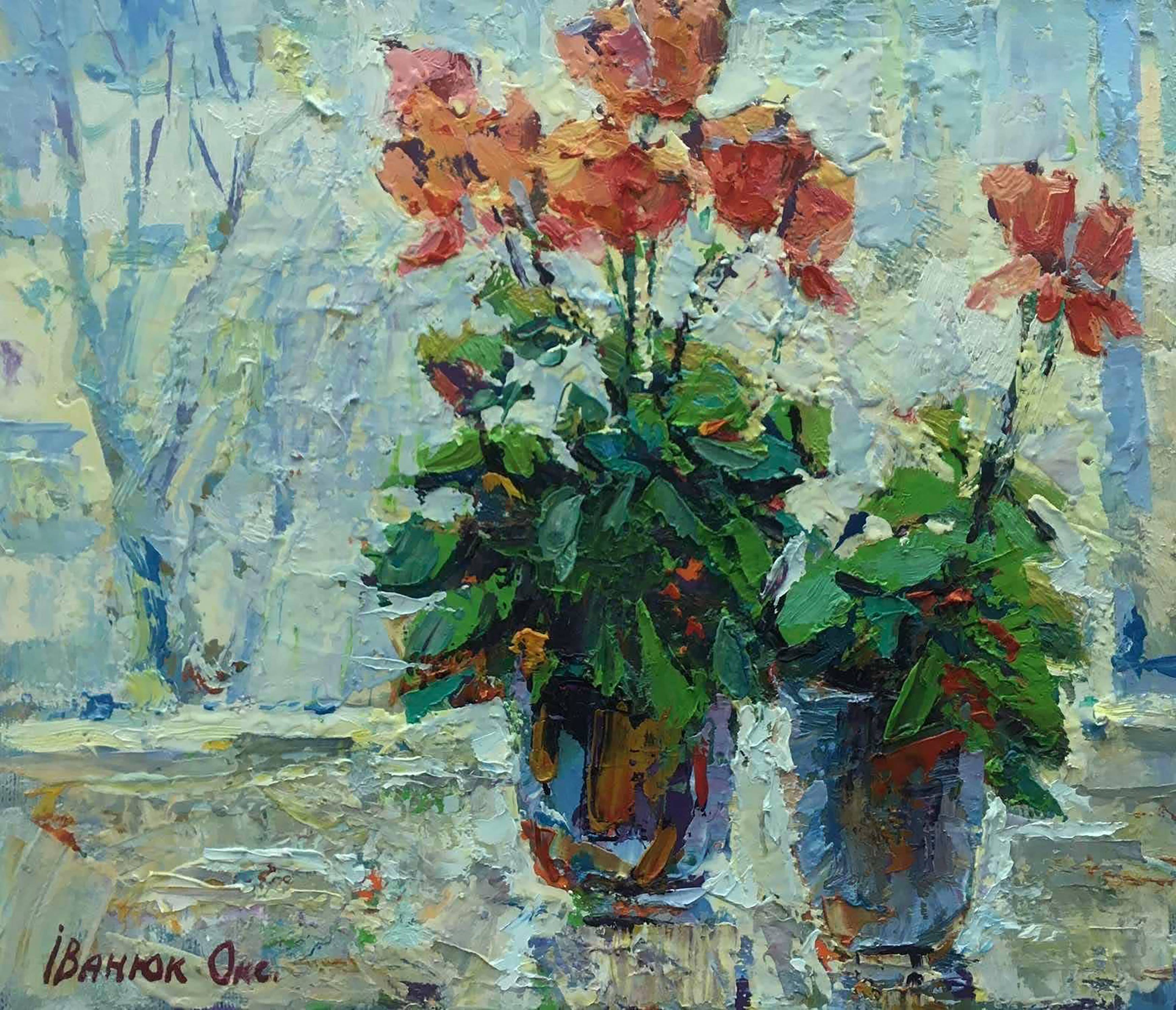 Oil painting Spring is Outside the Window. 