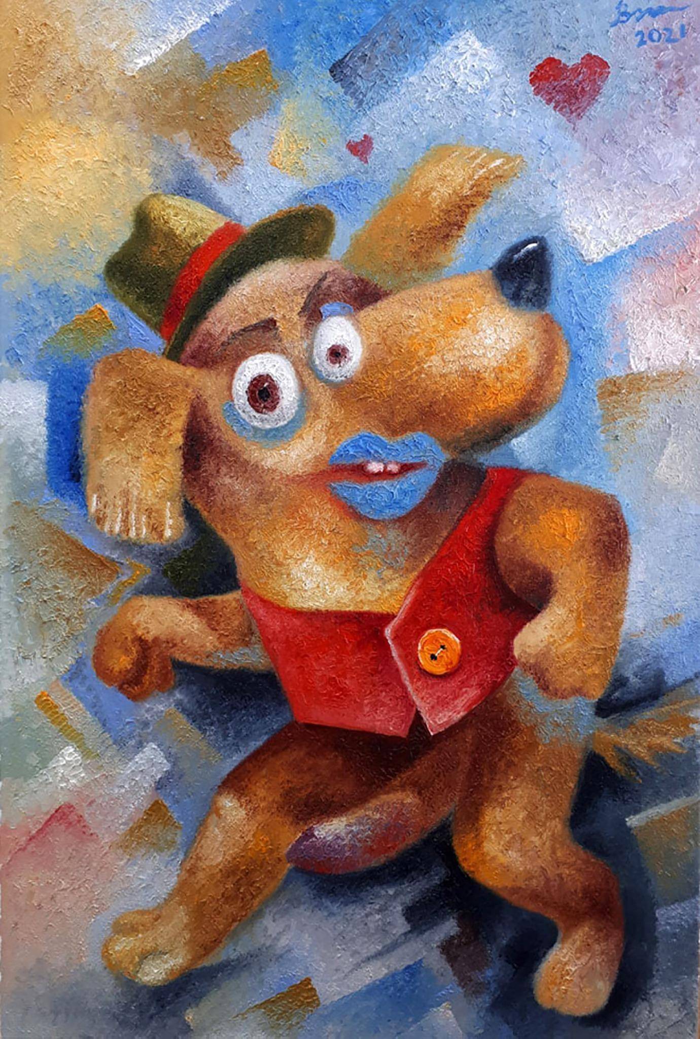 Oil painting Spring Dog. 
