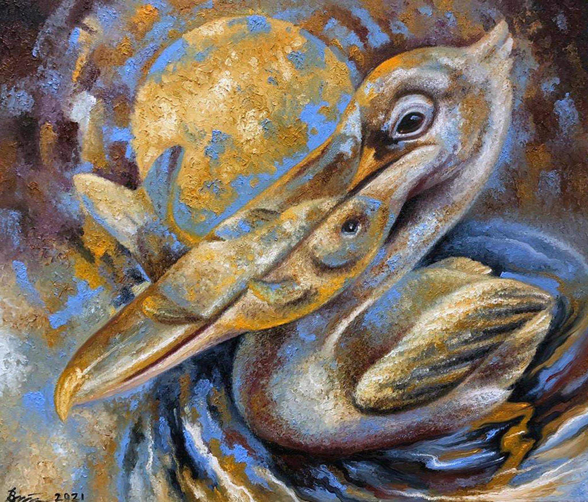 Oil painting The Soul of a Pelican. 