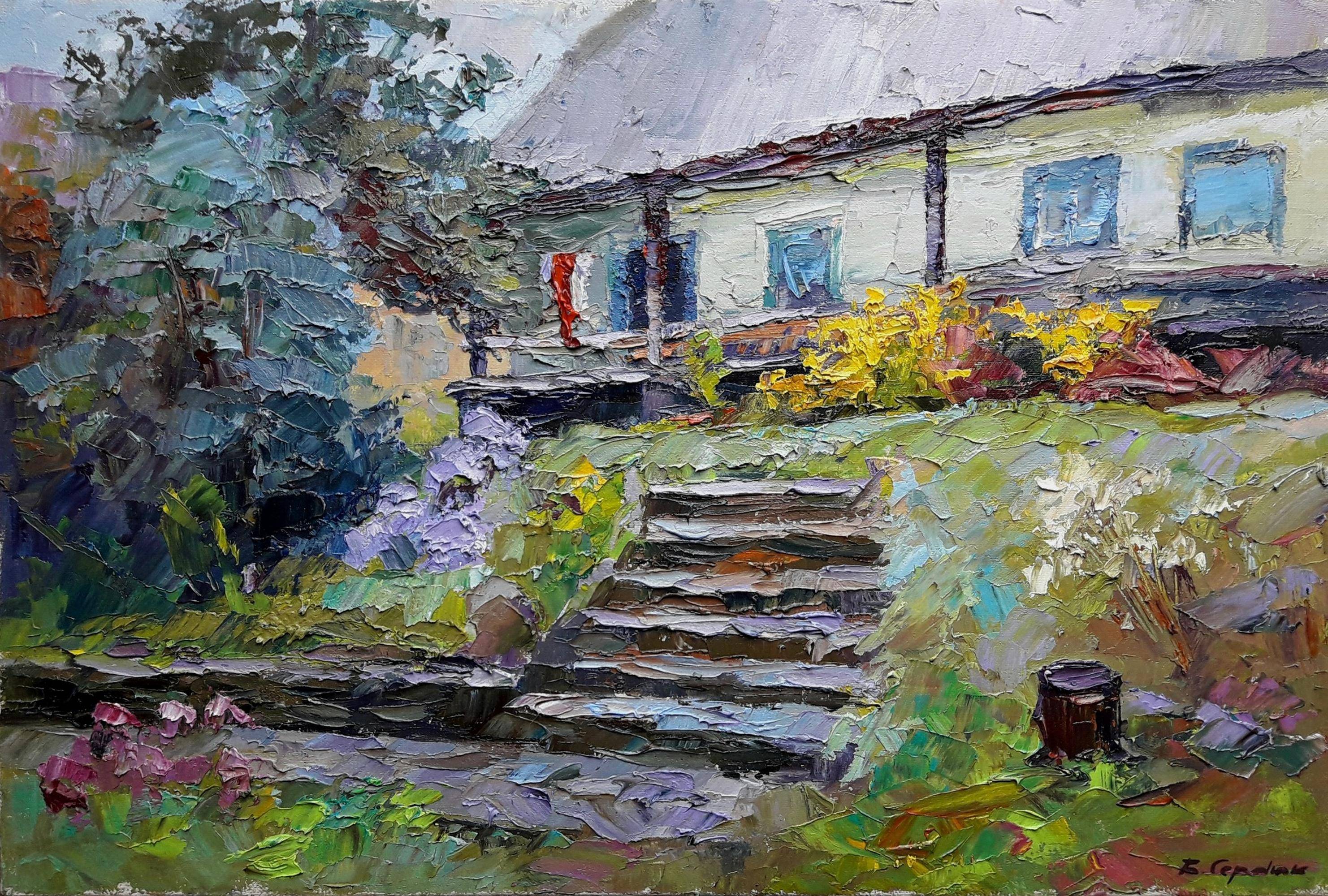 Oil painting In Transcarpathia. Ukrainian Vintage