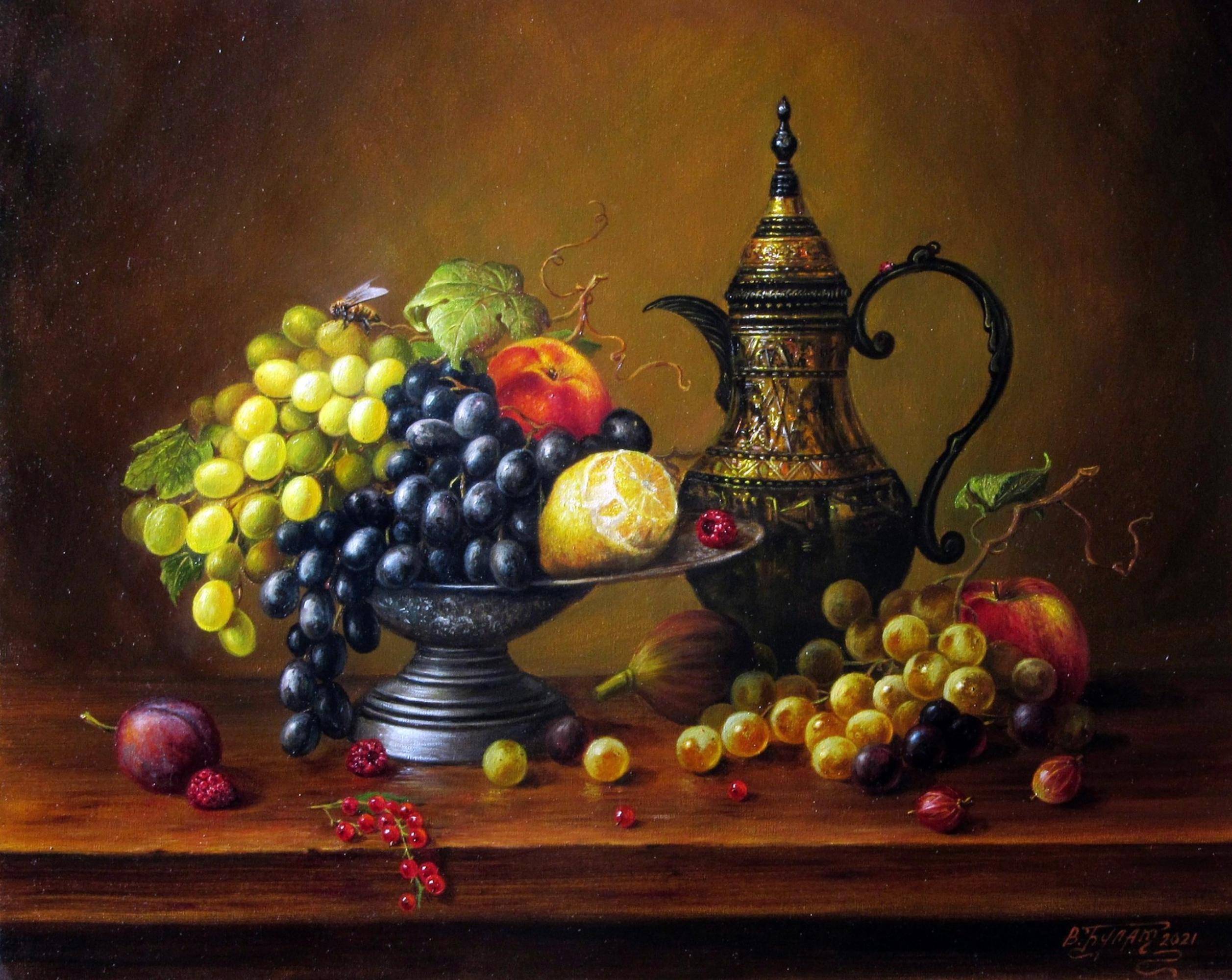 Oil painting Fruits of the Earth. 