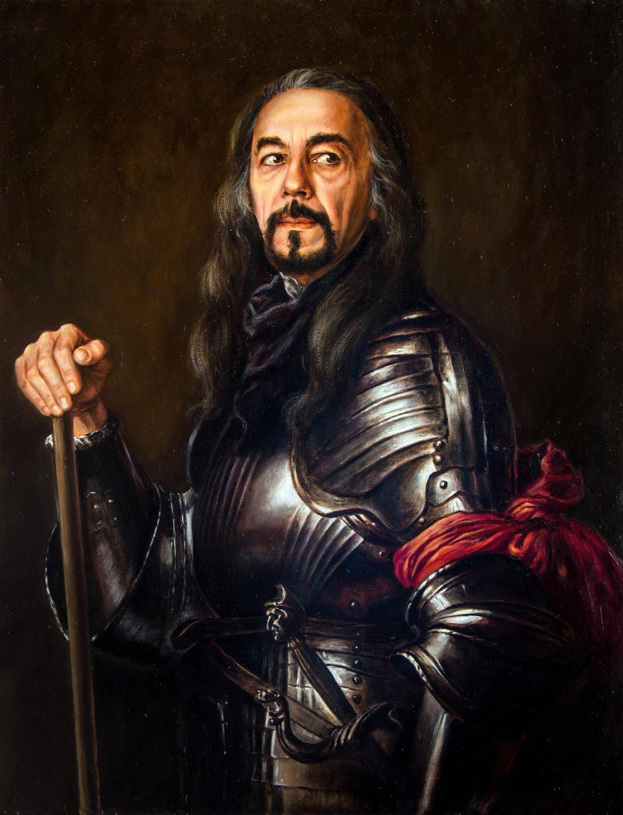 Oil painting Self-portrait in Knight's Armor. Ukrainian Vintage