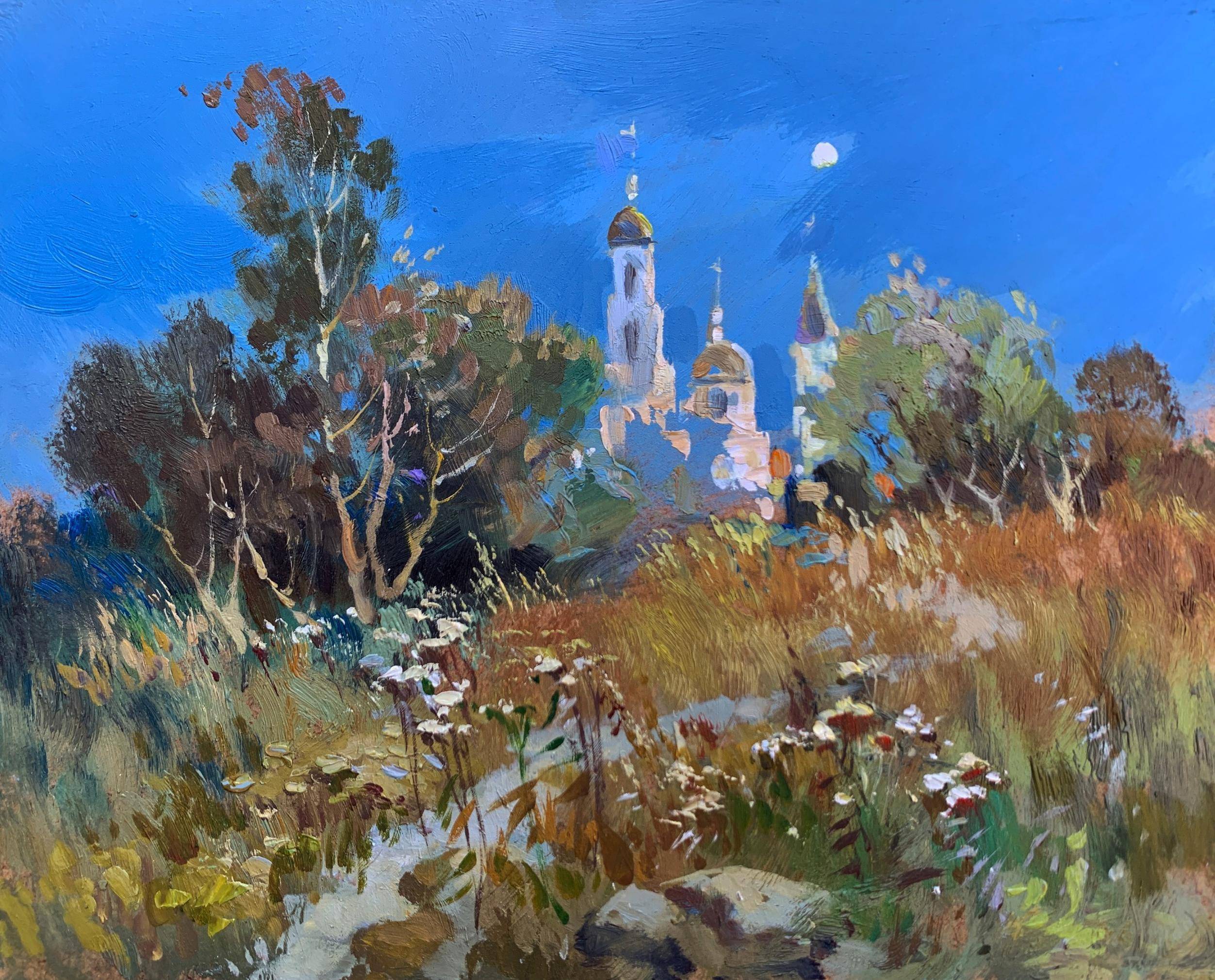 Oil painting The Moonlight Illuminates. Ukrainian Vintage