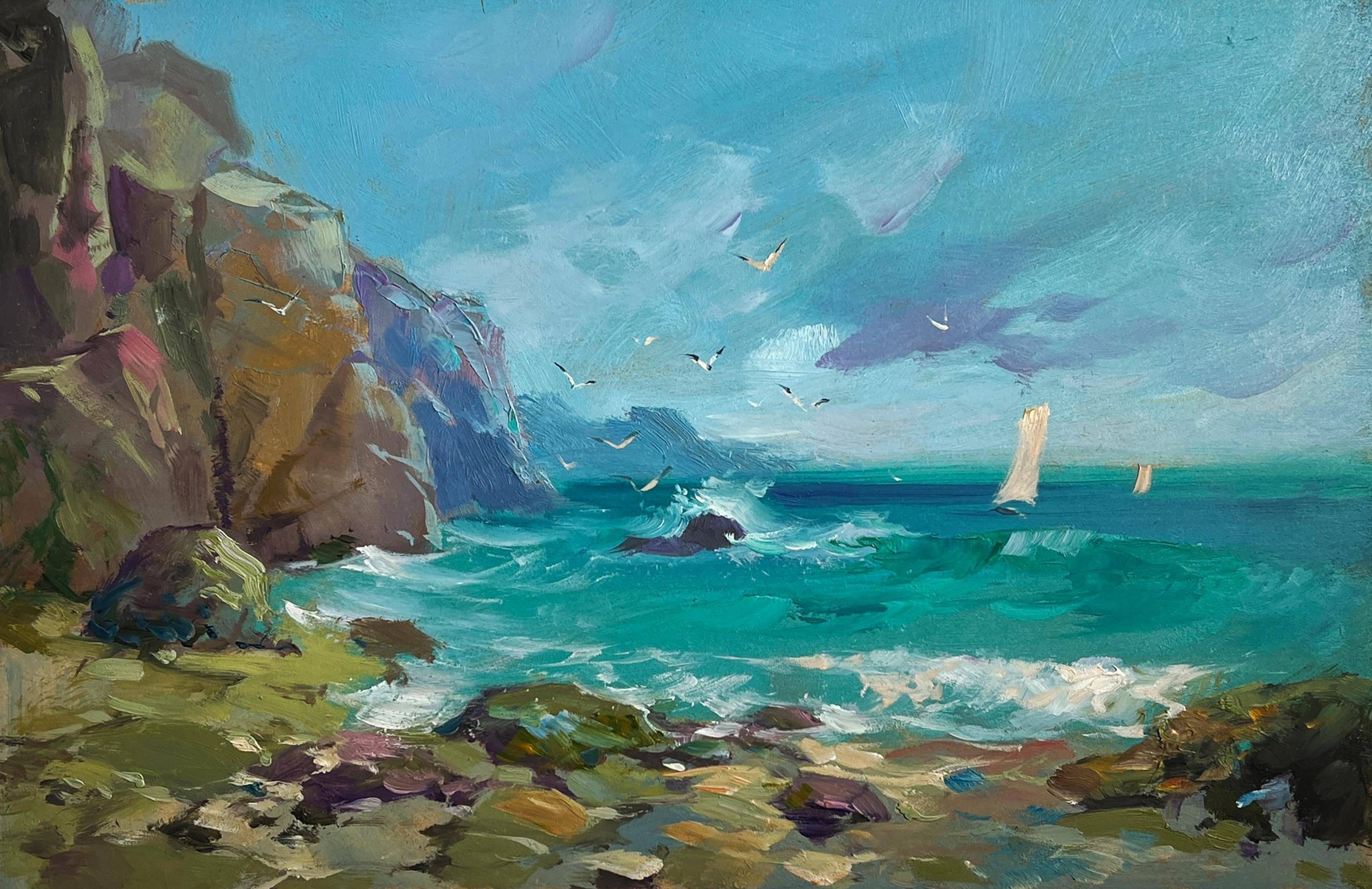 Oil painting Seagulls Flying Over the Sea». 
