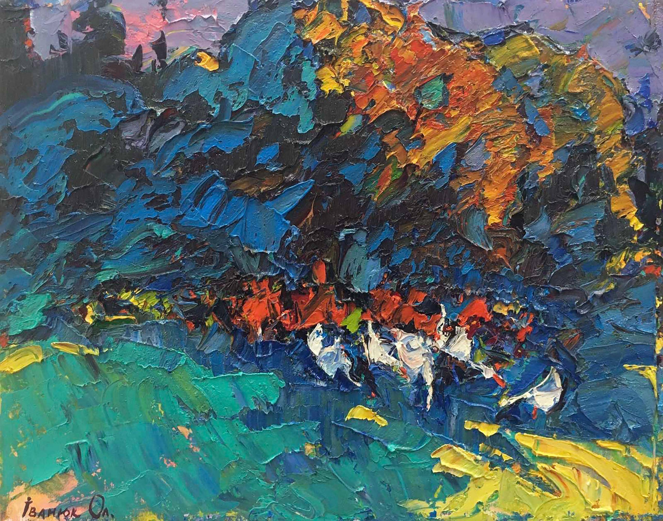 Oil painting Autumn Twilight. Ukrainian Vintage