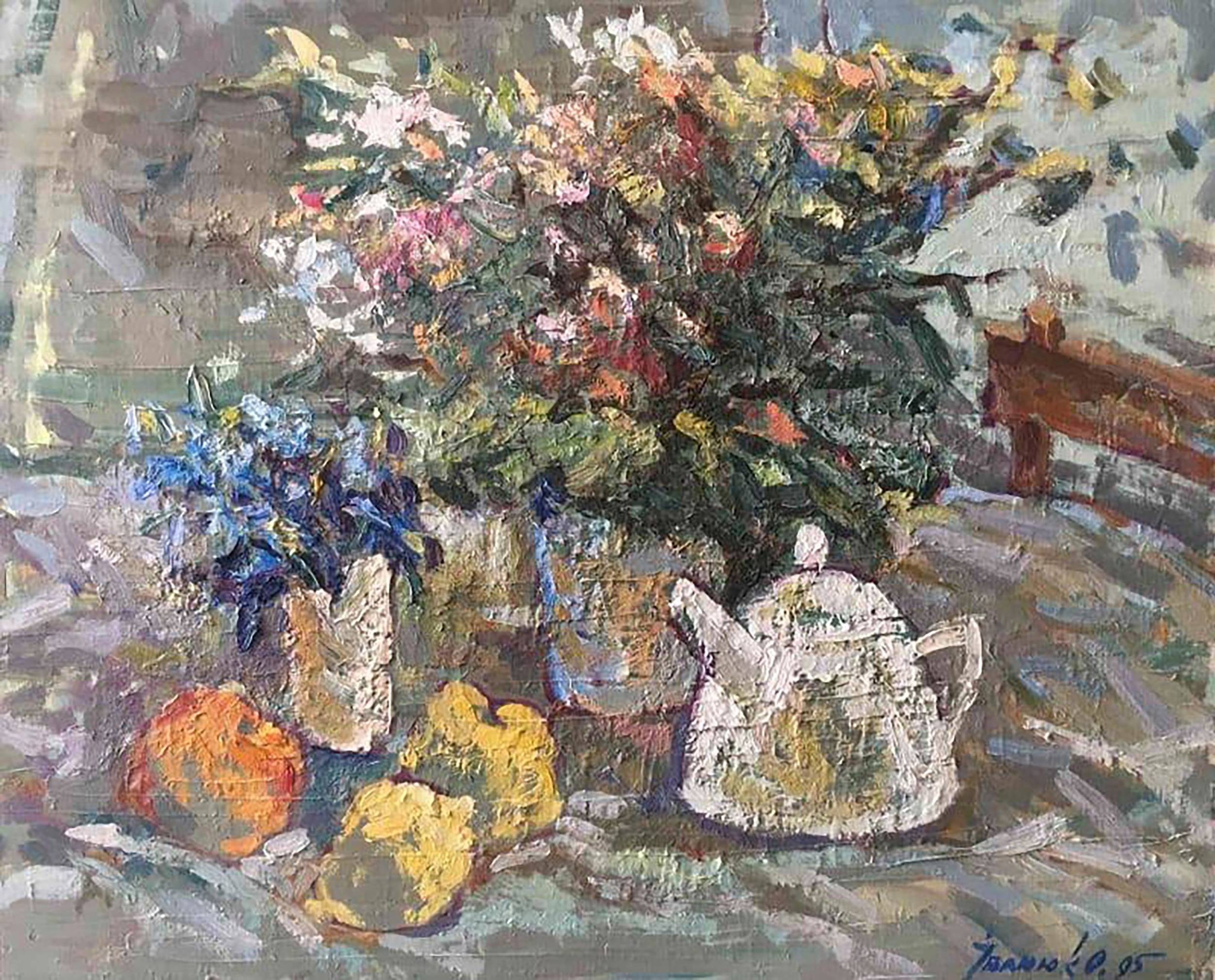 Oil painting Morning Still Life. 