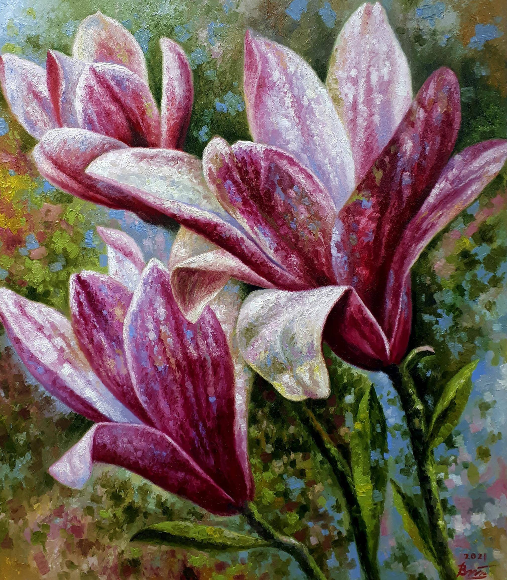 Oil painting Magnolia. Ukrainian Vintage