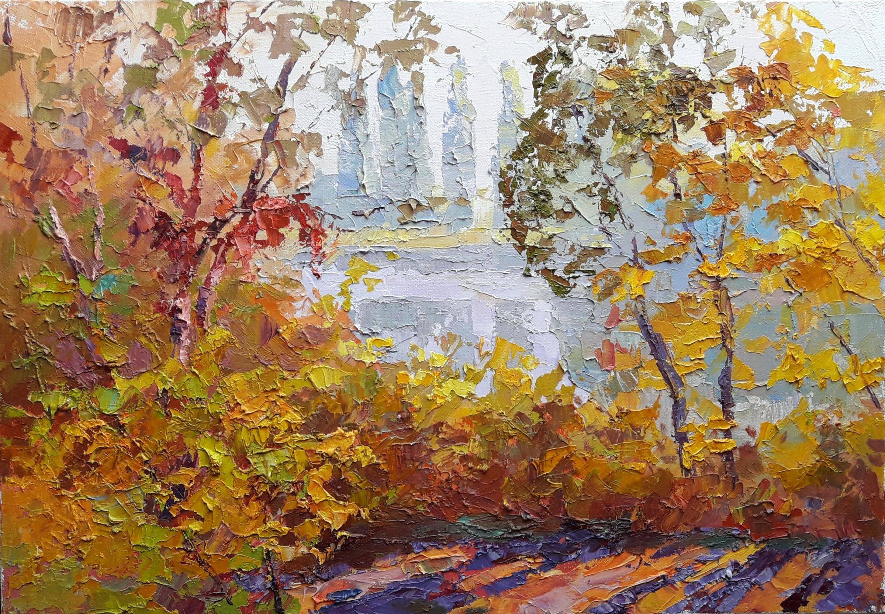 Oil painting Autumn Gilding. Ukrainian Vintage