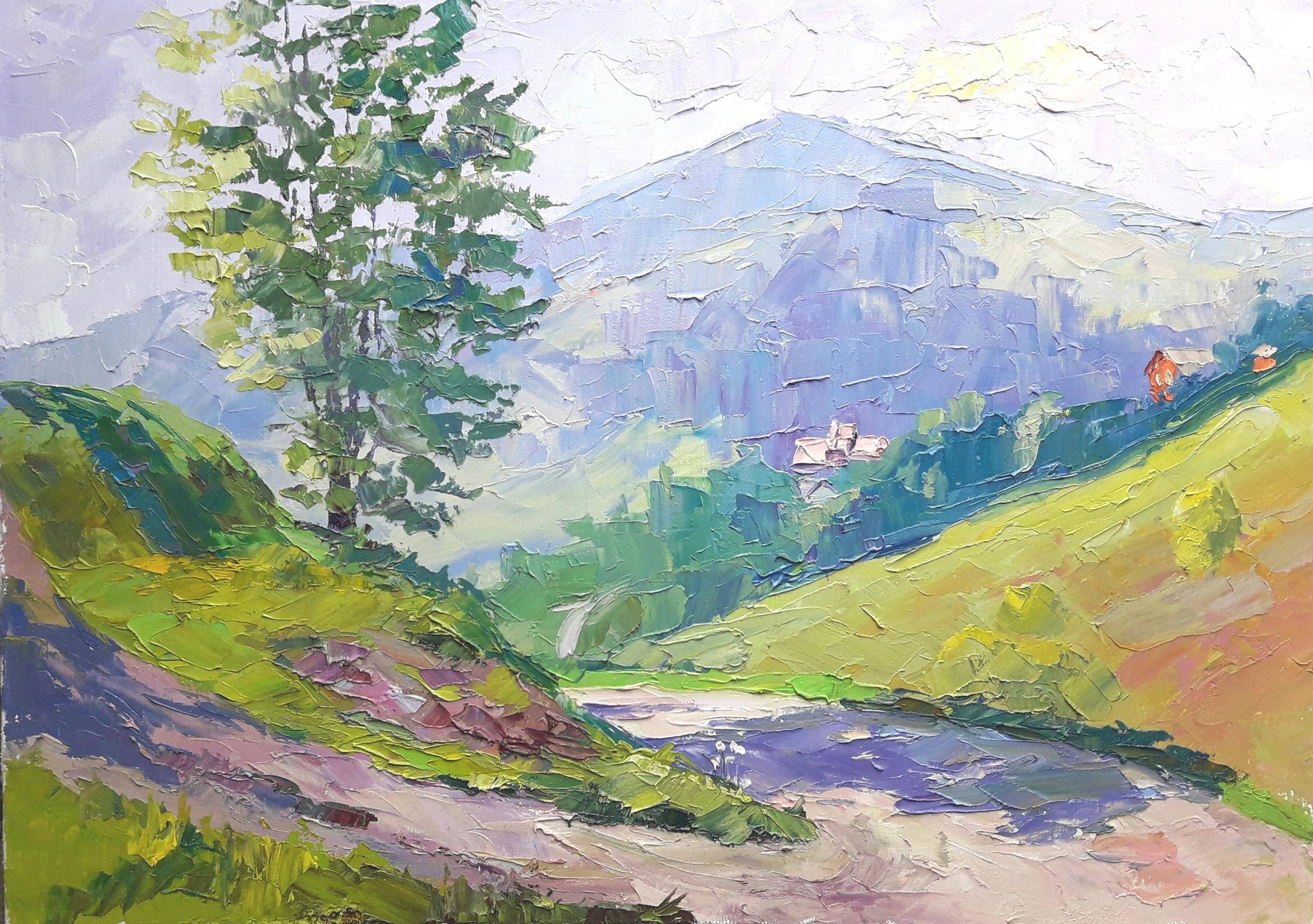 Oil painting Carpathian Air. Ukrainian Vintage