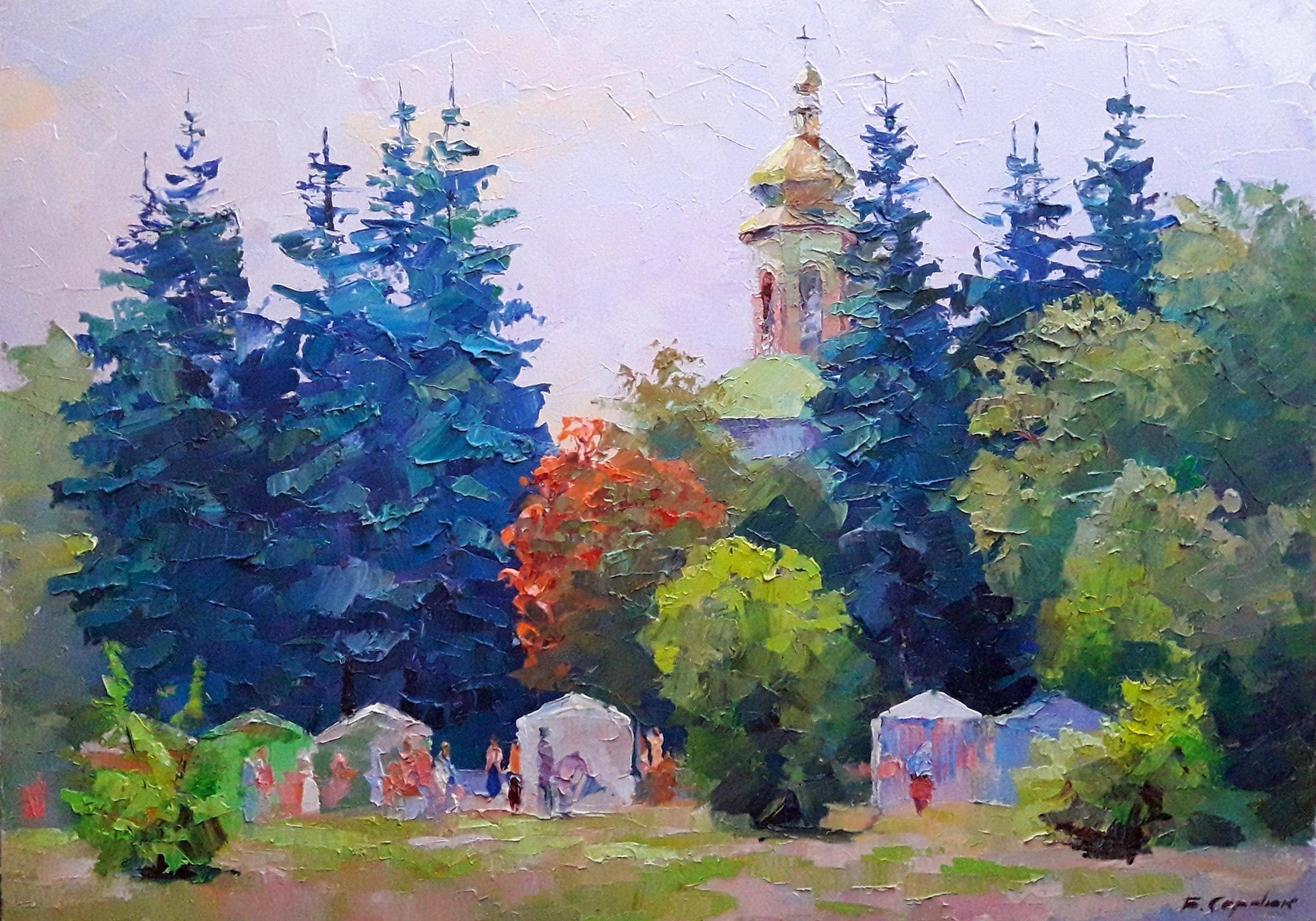 Oil painting Honeymoon Holiday. Ukrainian Vintage