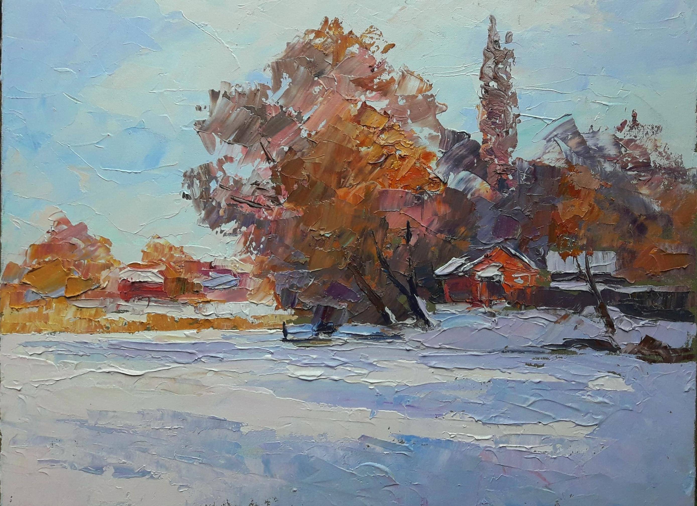 Oil painting It Snowed. Ukrainian Vintage