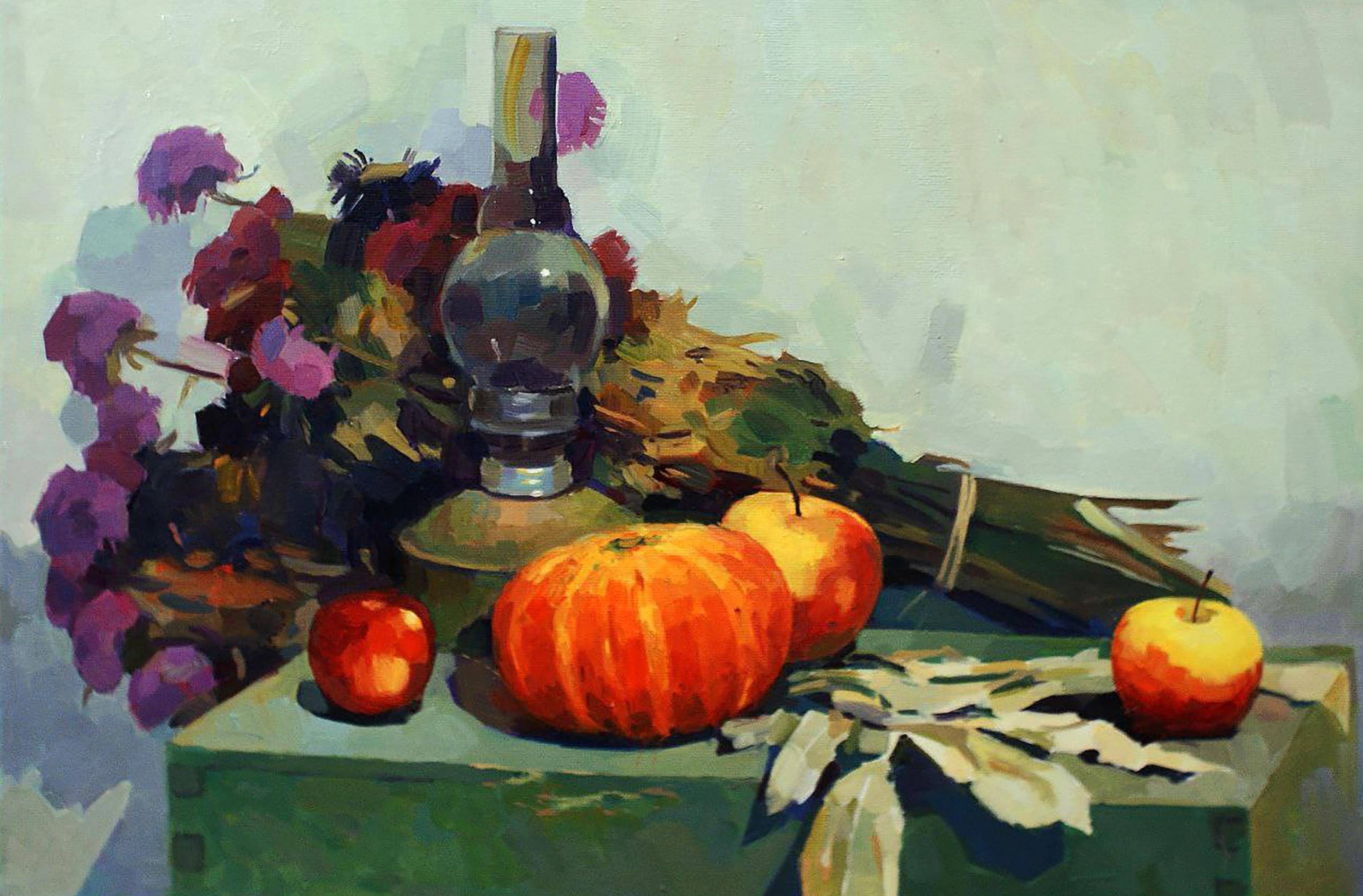 Oil painting Autumn Still Life. Ukrainian Vintage