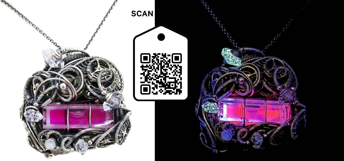 Pink Spirit Level Steampunk Pendant with Herkimer Diamonds, Wire-Wrapped in Ster. Heather Jordan Jewelry