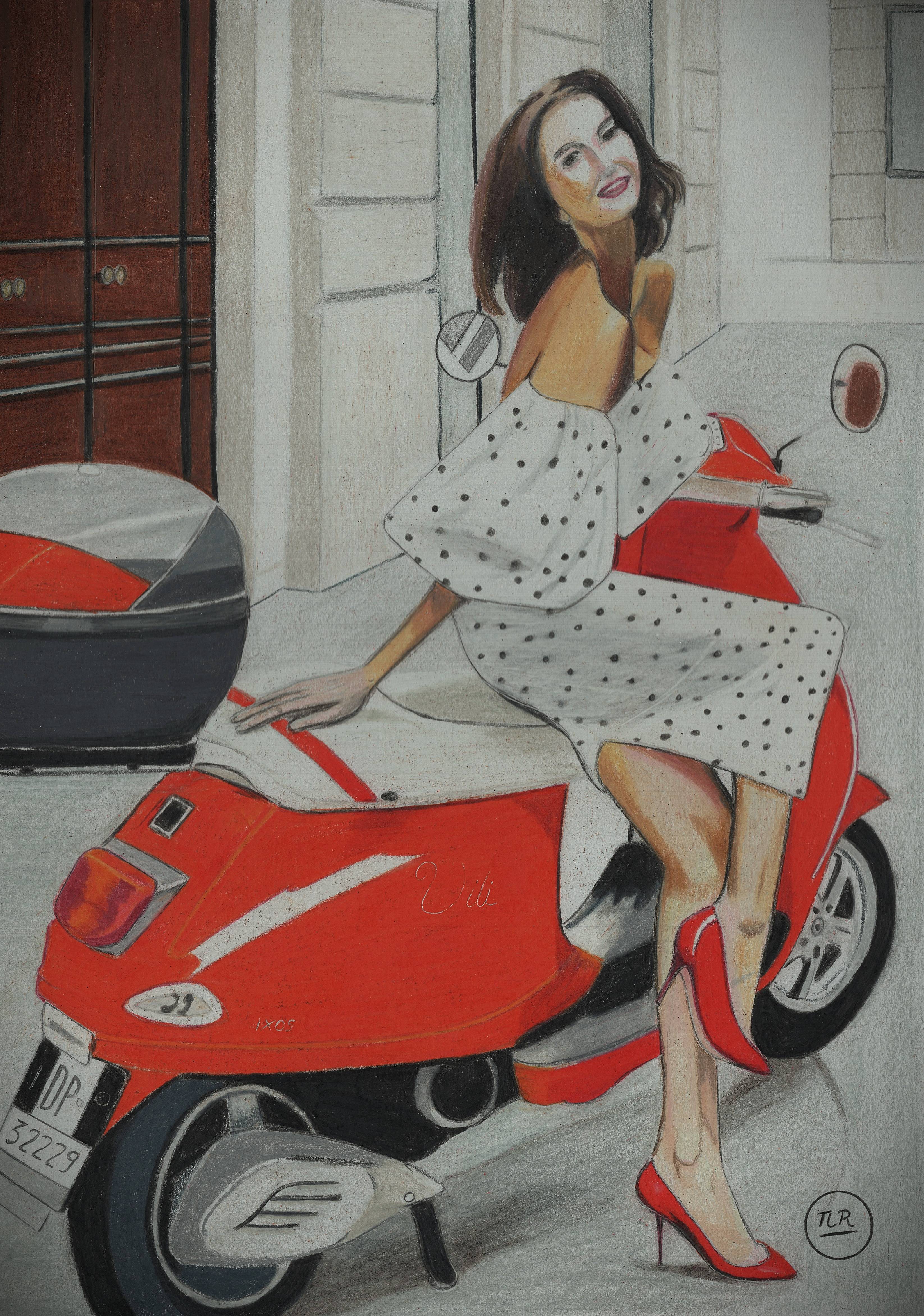 L'élégance en scooter. Πr Dessins