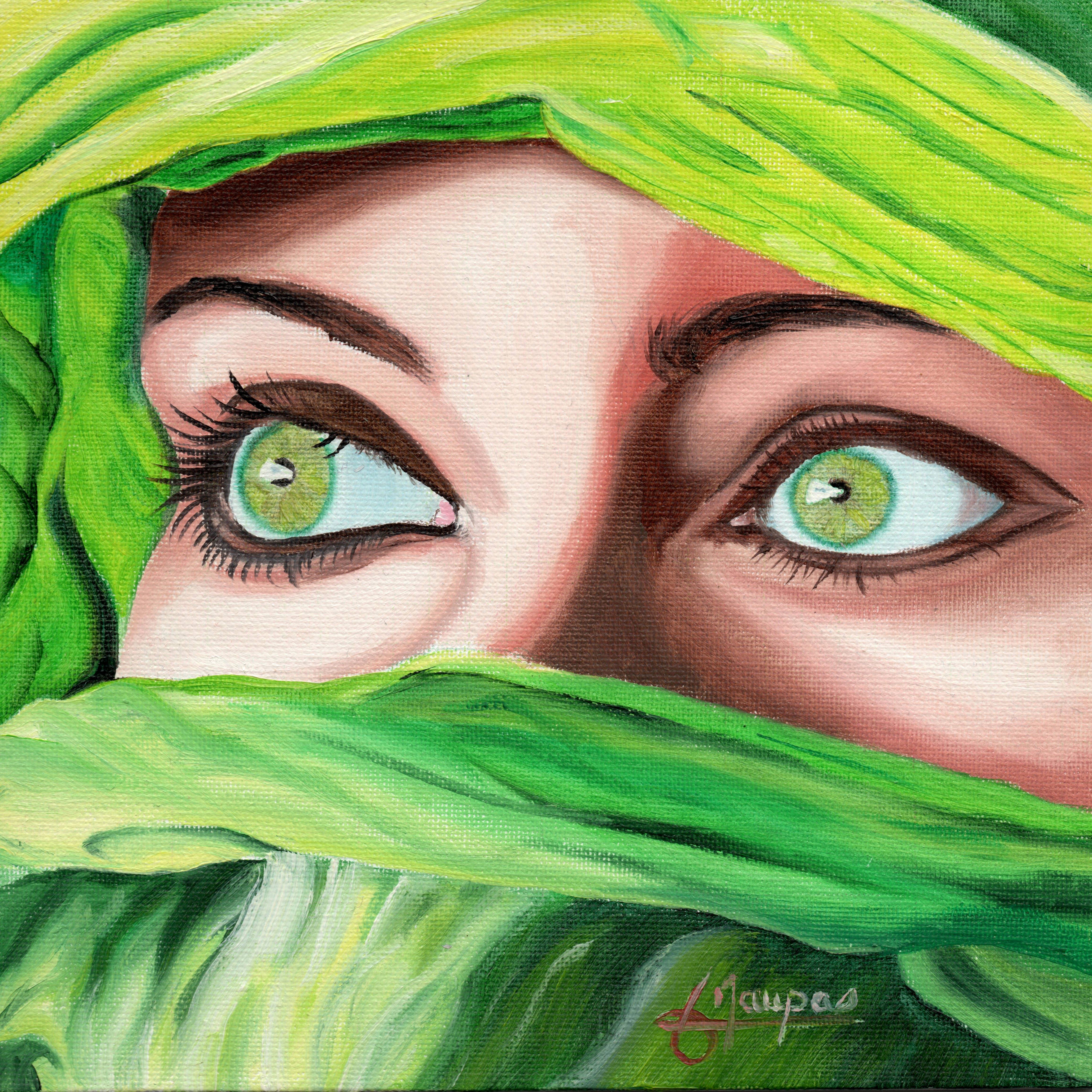 Femme voilée au yeux verts. 