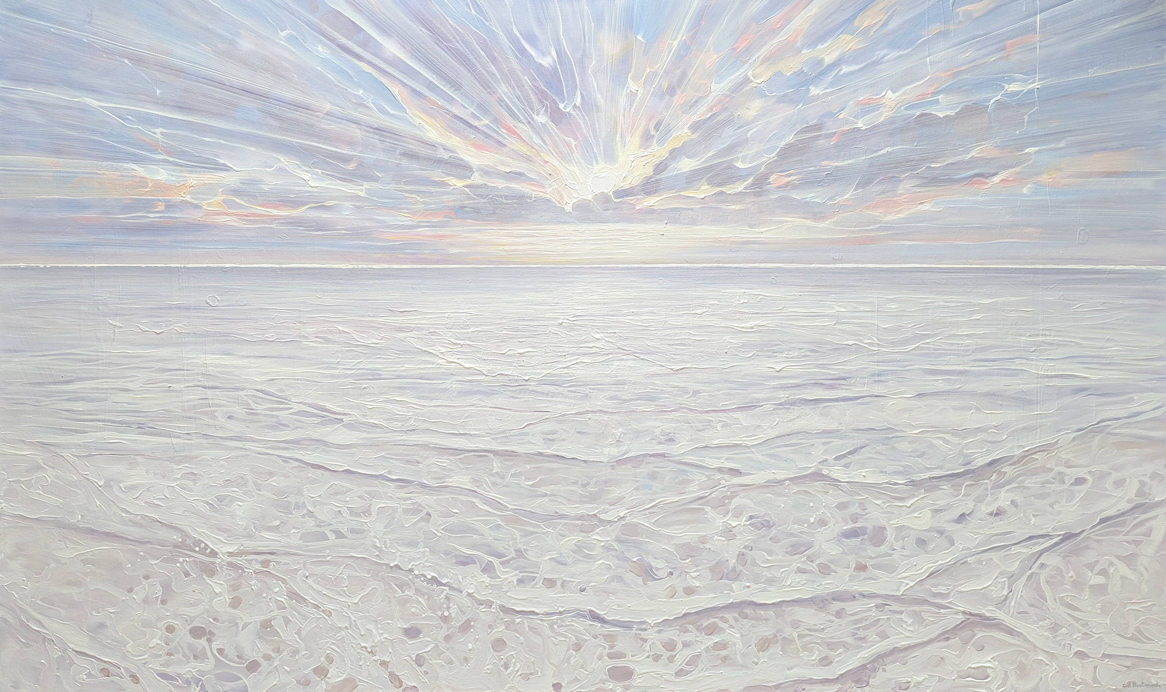 Ocean Dreaming is large original oil painting seascape of a serene white ocean. 