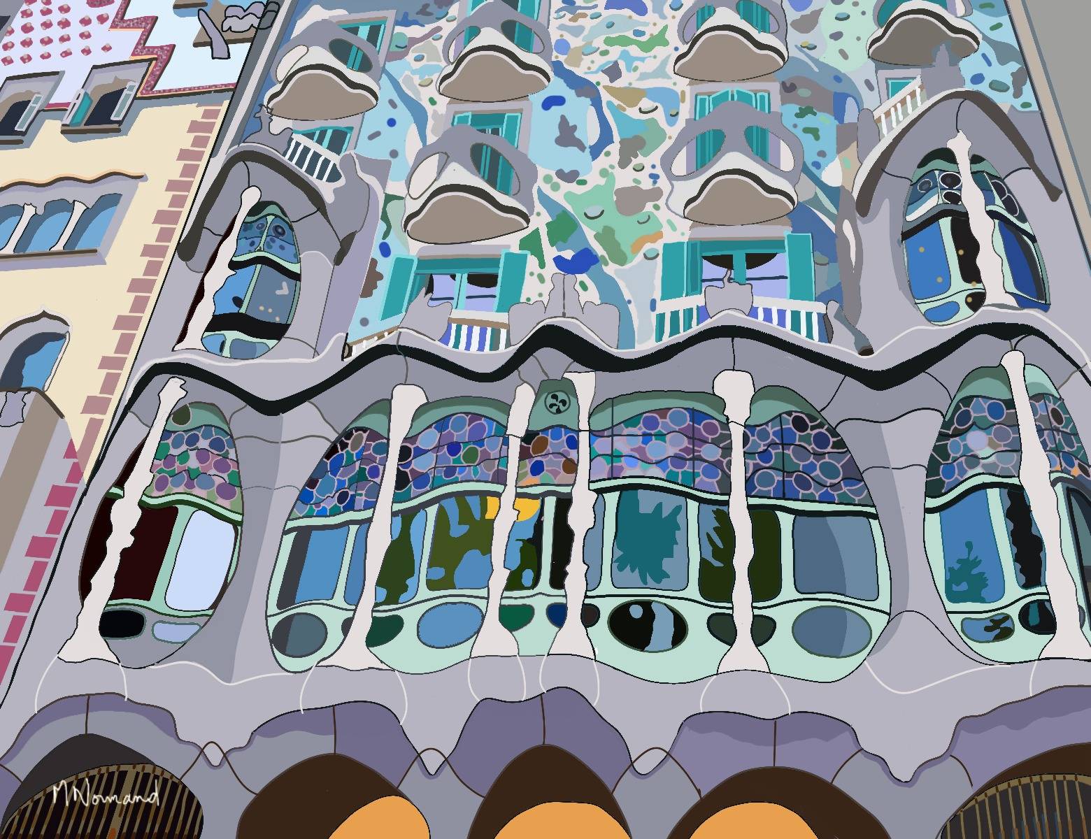 Espagne – Barcelone Hommage à Antoni Gaudi d’après la « Casa Batillo ». 