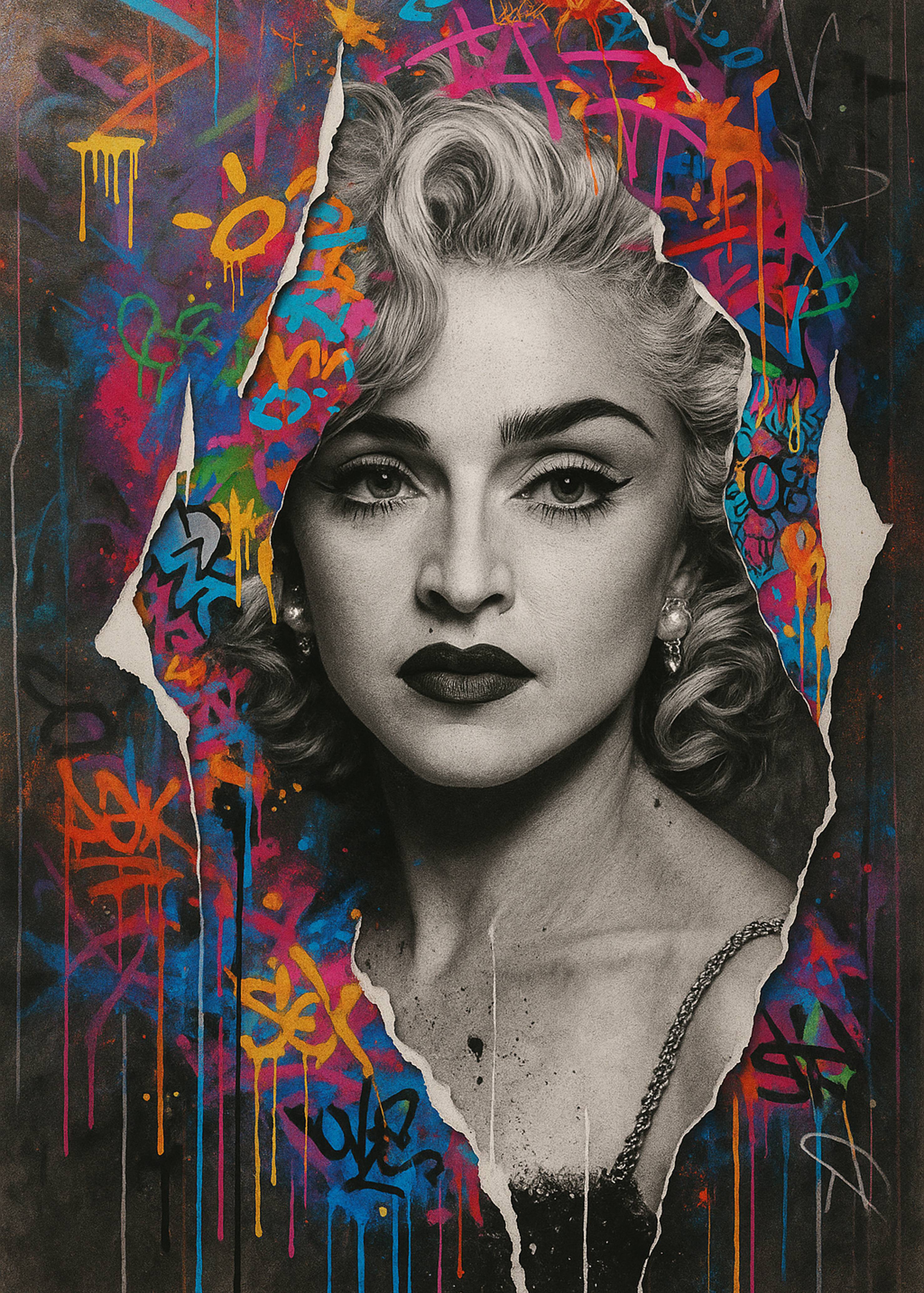 Pop Icon – Graffiti Portrait (Black & Neon). 