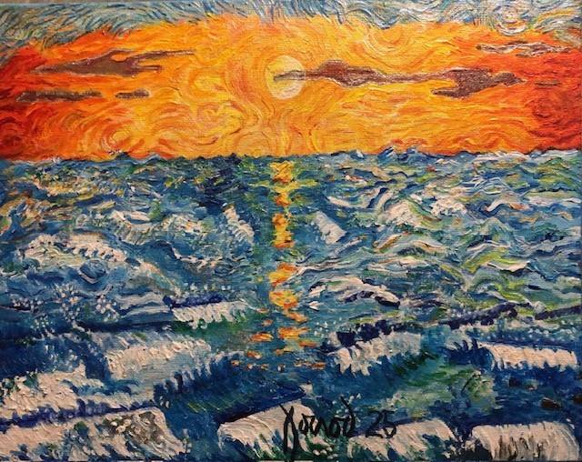 «Mer agitée au crépuscule». 