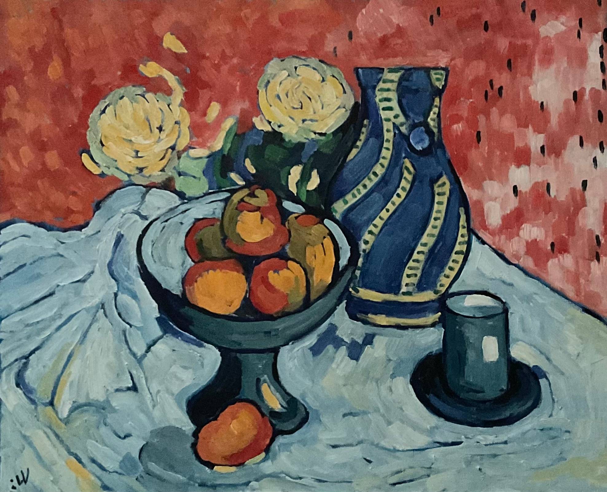 Nature morte avecVase décoré en bleu. 