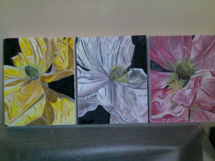 Set of three florals, pink, white and, yellow. 