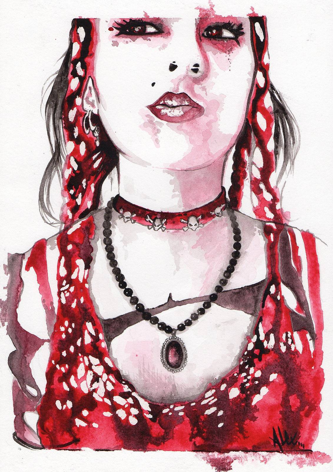 Original watercolor, "Goth", produced on paper Canson 300gr at Tubuai. Alex Alexandra Cosoleto