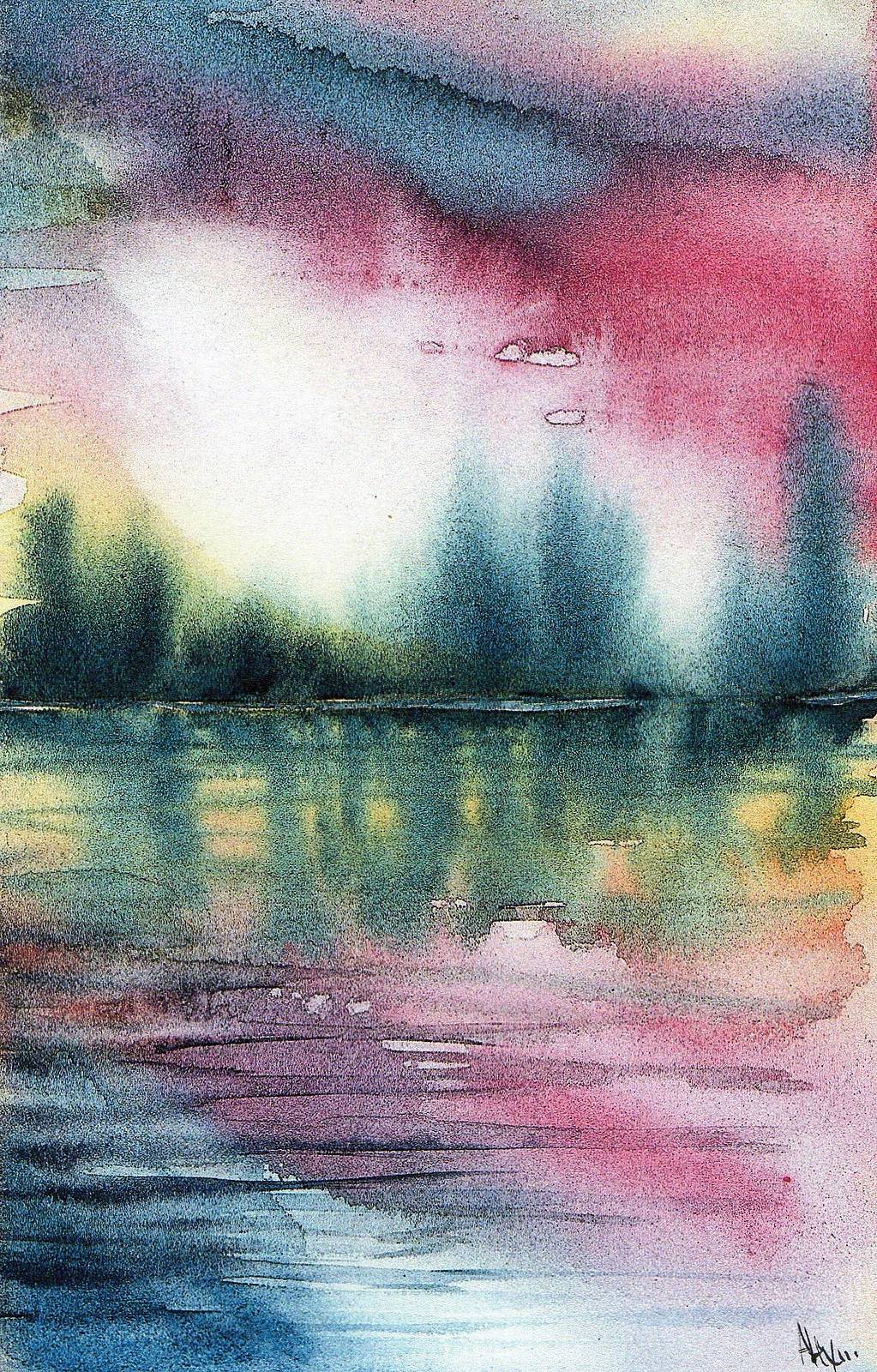 Original Watercolor, «Landscape» conducted on Arches paper 300g. Alex Alexandra Cosoleto