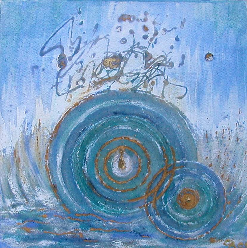 Energía hidroeléctrica Acuarelas sobre lienzo inspirado en la arena y Hildegart de Bingen. Ailyn