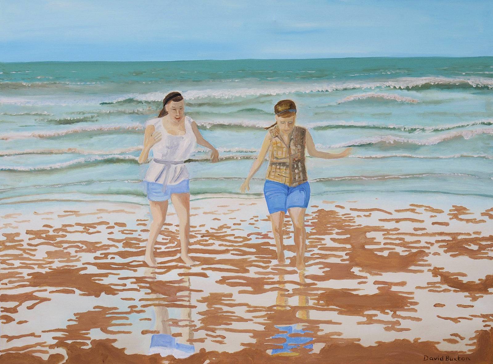 Day at the Beach. Beauty of the scenery on this seaside landscape. Girls.. 