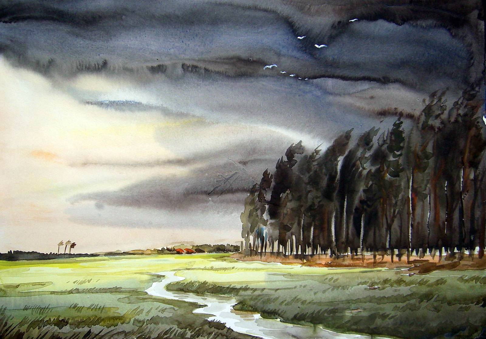 Strom on Village Forest. Samiran Sarkar Paintings Of Samiran