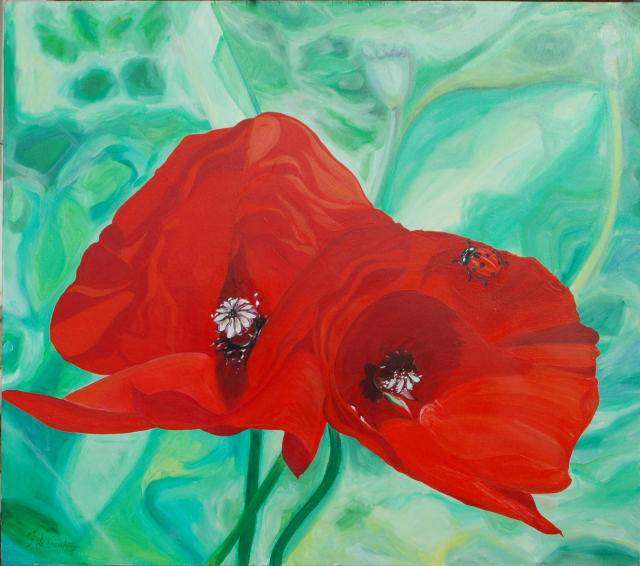 Poppies and Ladybug. 