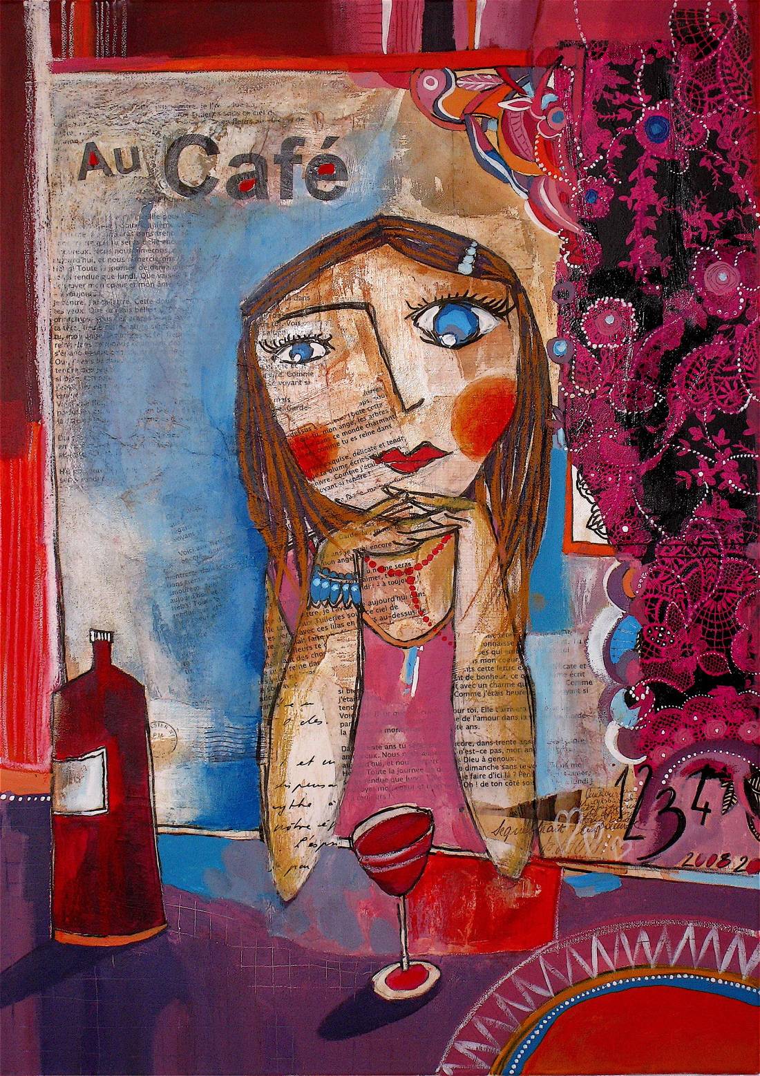 "At the cafe" - mixed media on canvas. Catherine Suchocka