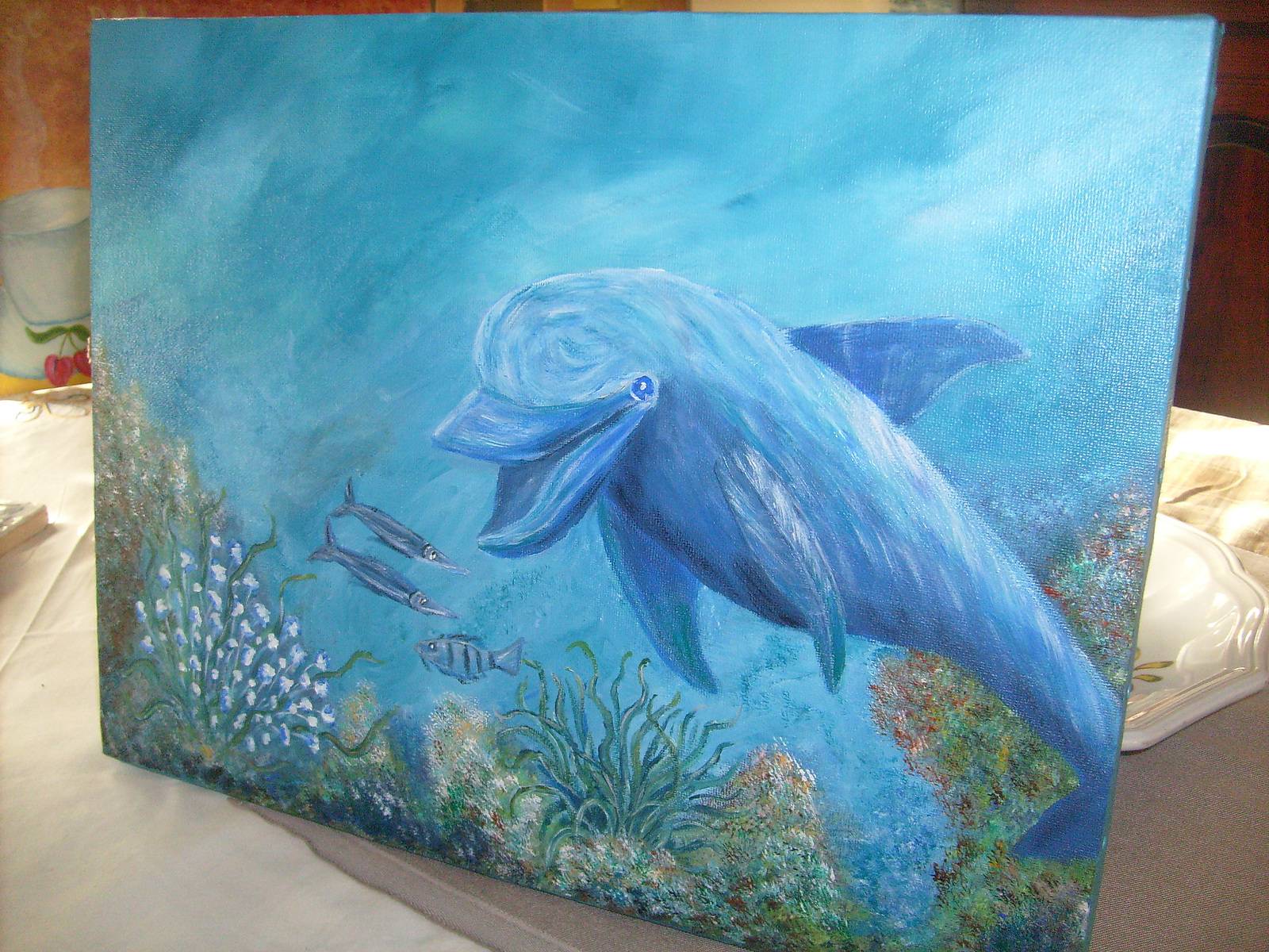 Seabed, dolphin, acrylic. 