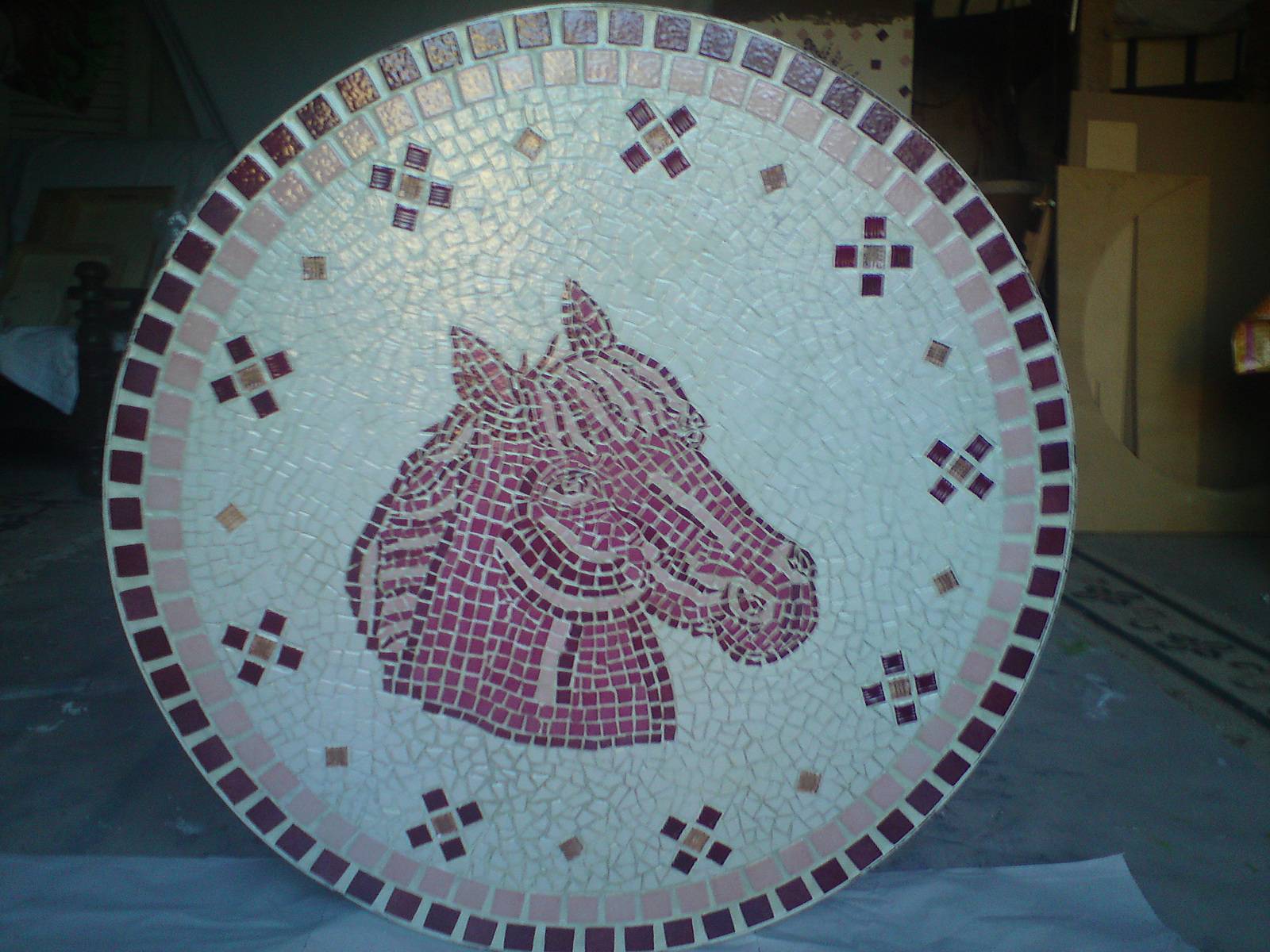 Small table: Head of horse mosaic. 