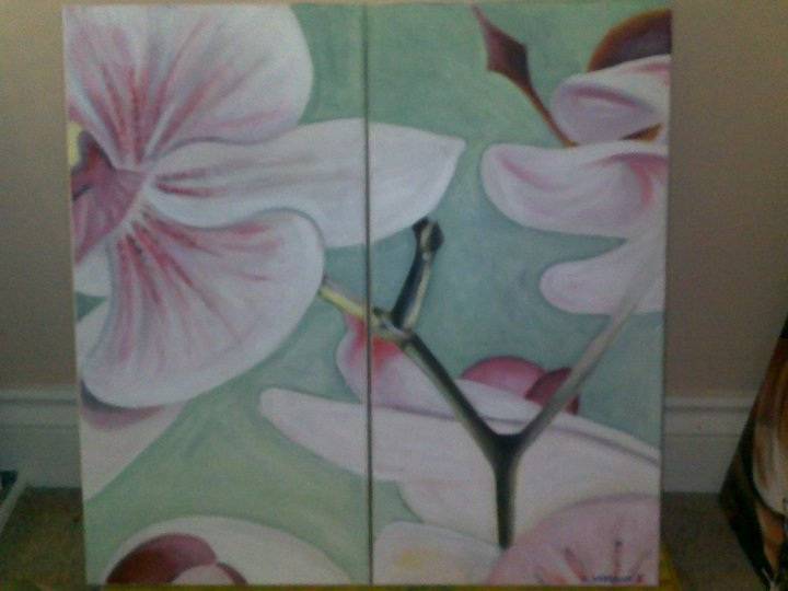 Orchid on two canvases. Cathy Wiseman