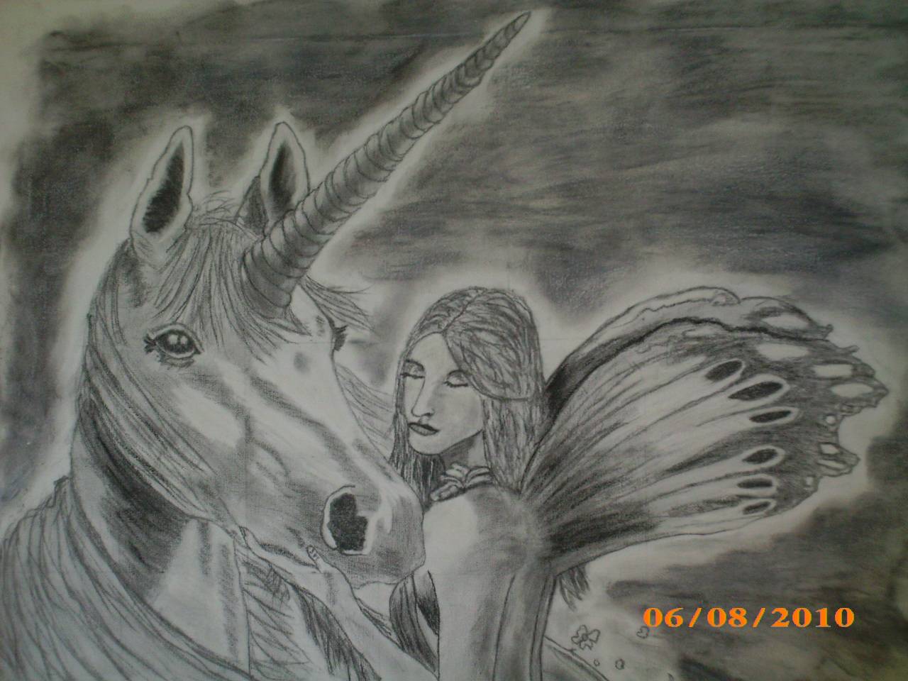 Fairy with Unicorn Black & White. 