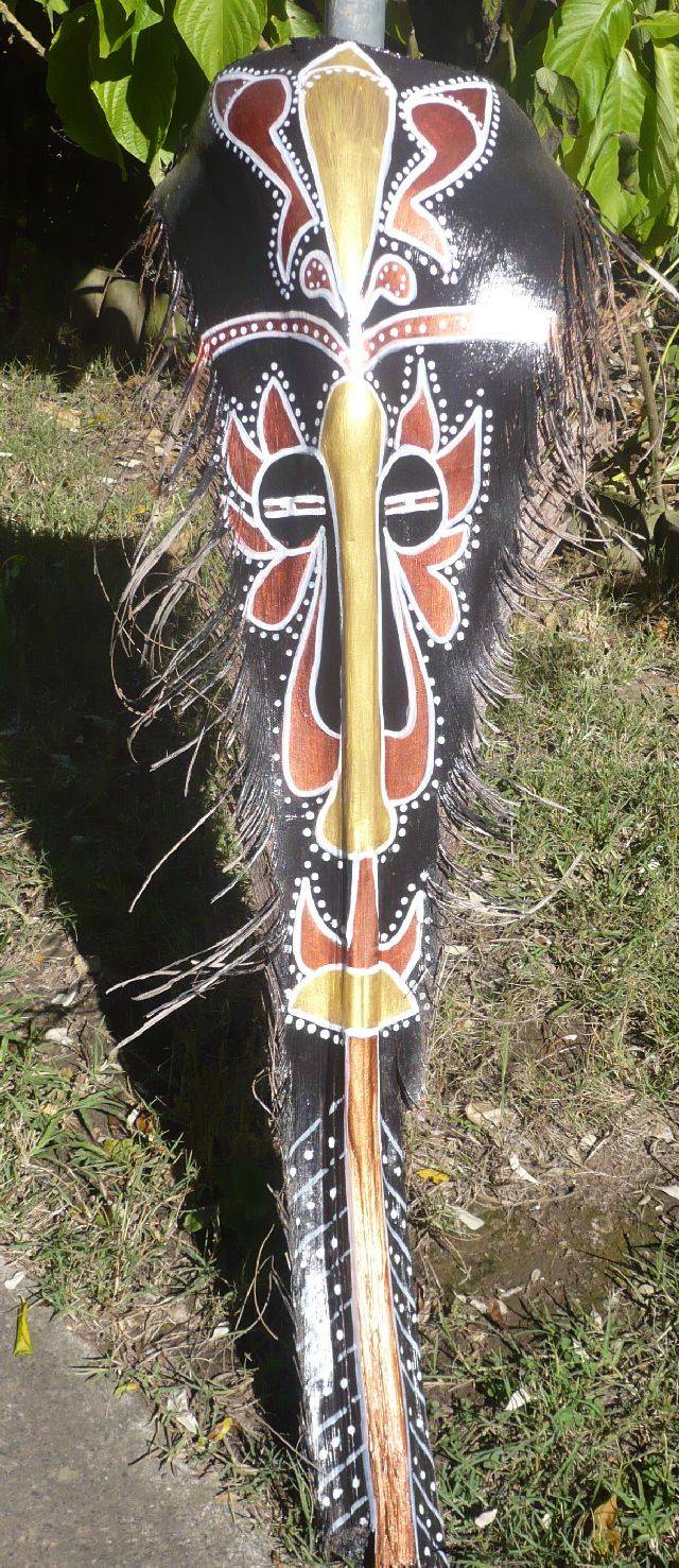 African mask, original painting on palm leaf. Private
