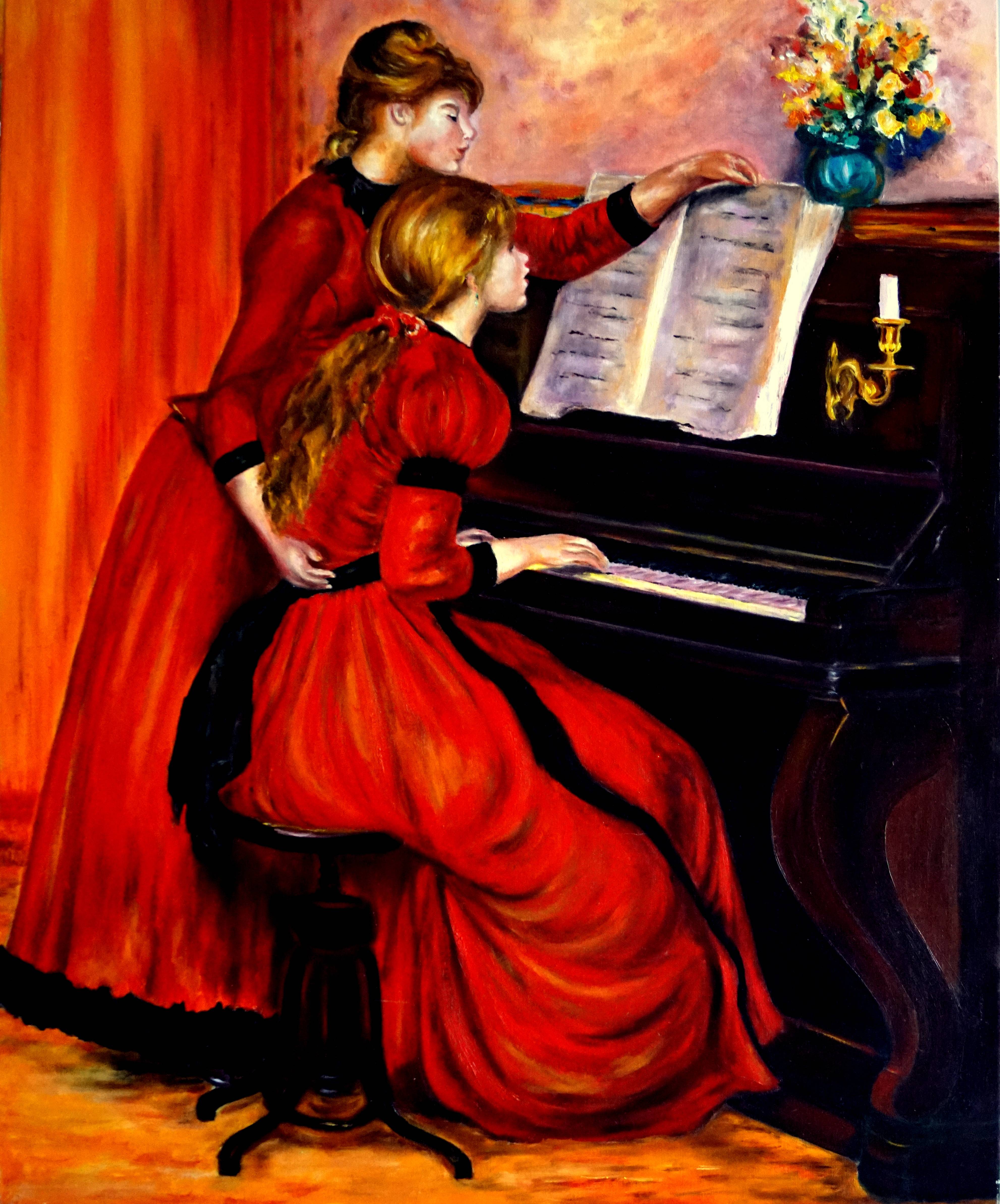 La leçon de piano. D'après Pierre Auguste Renoir (Artiste Français- 1841-1919) Bernard Sannier