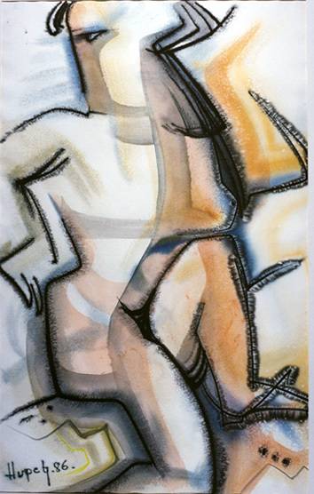 Aquarelle femme assise. André Hupet Nadine Hupet