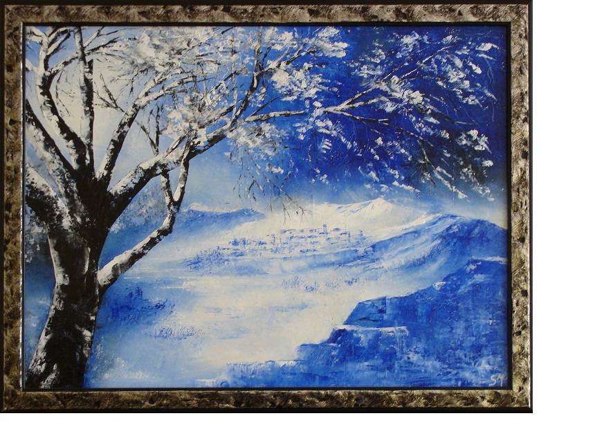 Arbre sous la neige. Paysage d'hiver imaginaire.. Suzanne Monnot