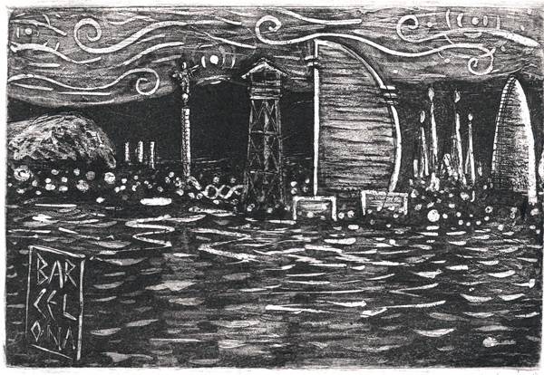 Etching, Barcelona skyline by Edgard Márquez. Edgard Márquez